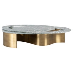Contemporary Benagil Coffee Table, Marble Top, Brass, Handmade by Greenapple
