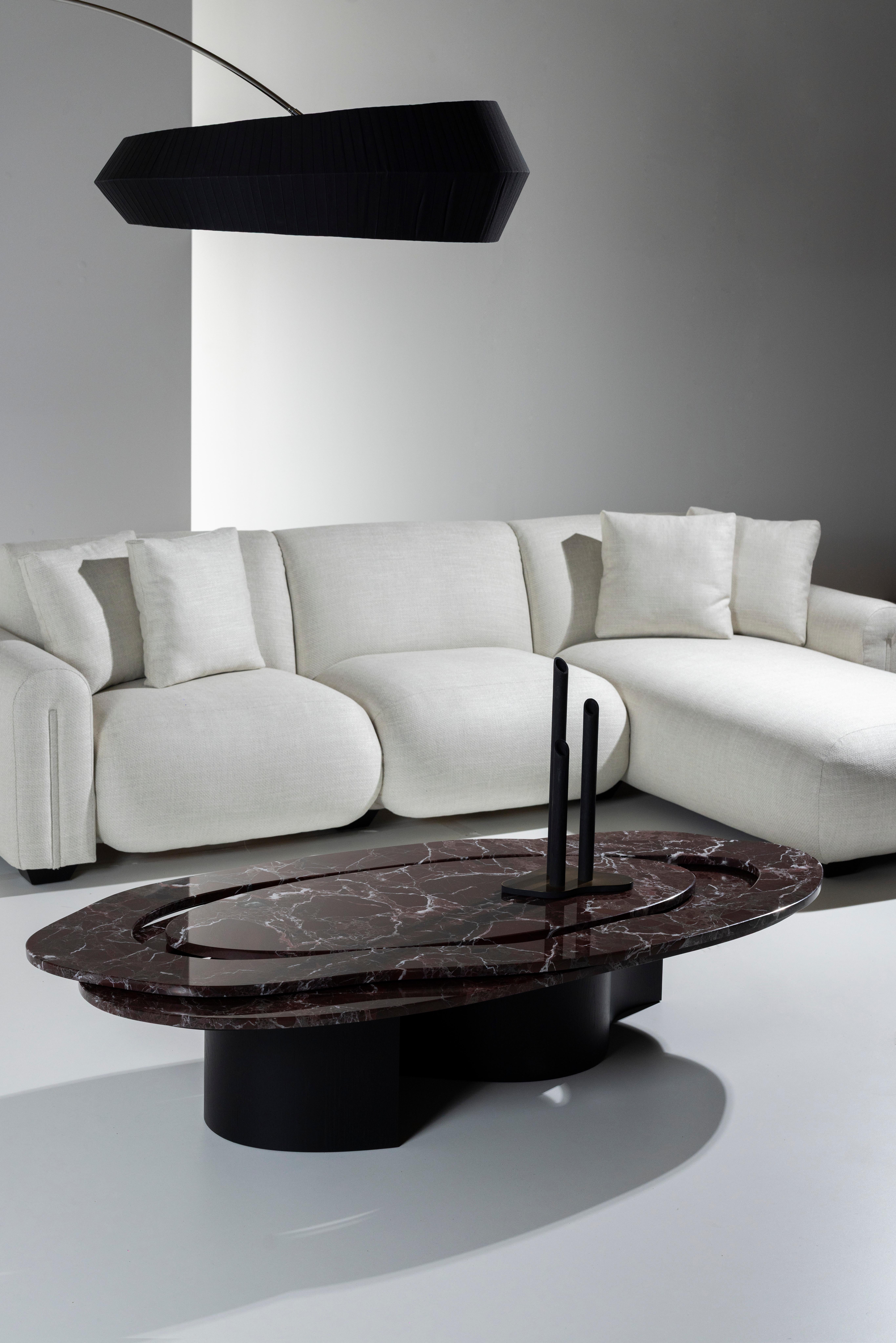 Mesa de centro contemporánea Benagil, mármol Rosso Levanto, hecha a mano por Greenapple en venta 2