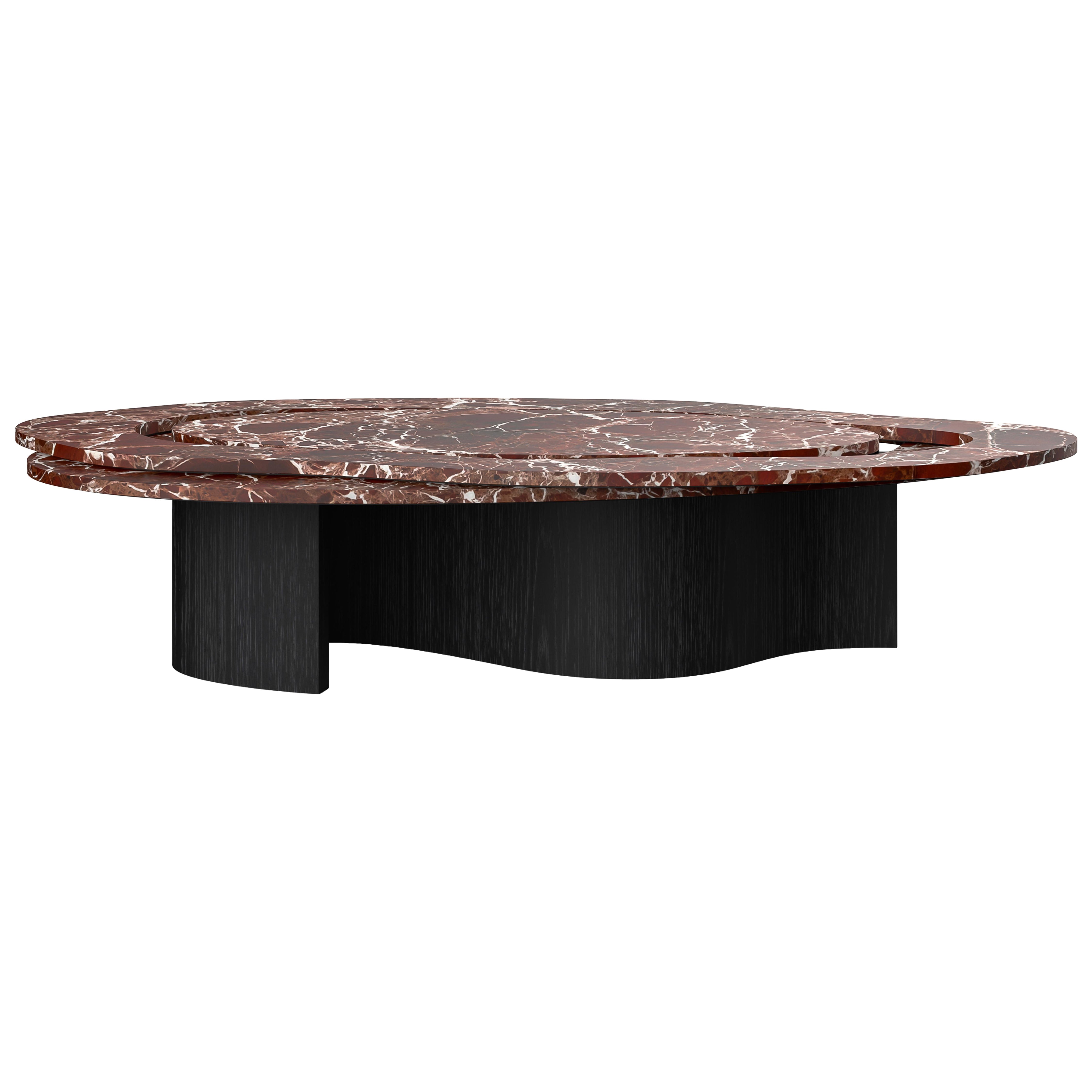 Table basse contemporaine Benagil, marbre Rosso Levanto, fait main par Greenapple