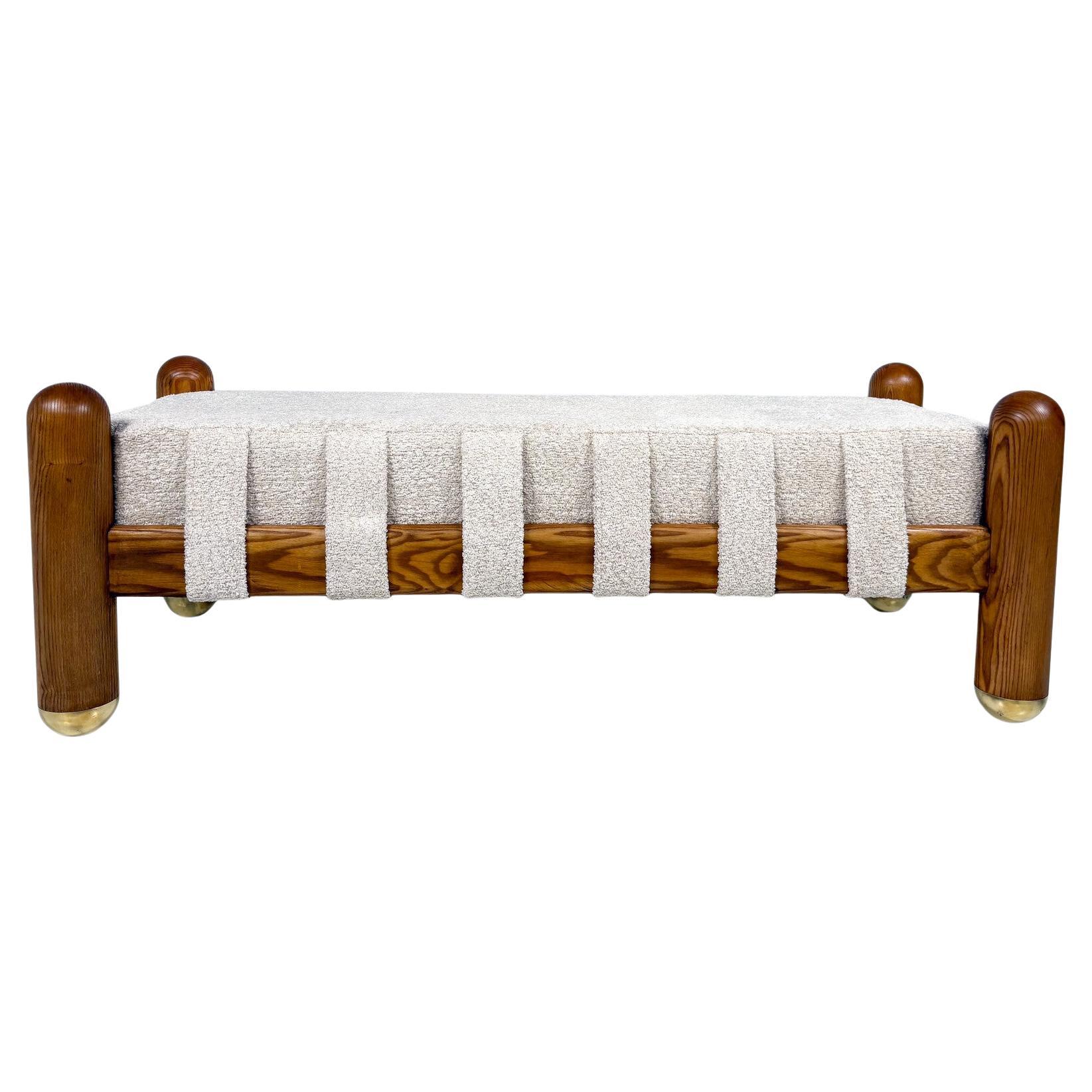 Banc contemporain, laiton et Wood Wood et tissu beige, Italie en vente