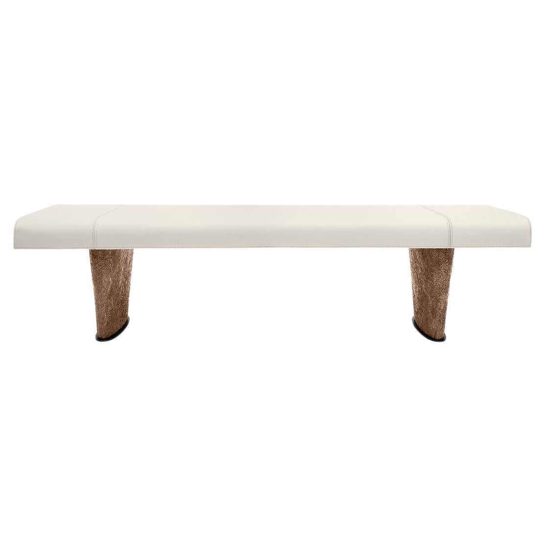 Contemporary Bench by Hessentia with Saddle Leather Seat & Artistic Finish Legs For Sale