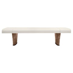 Contemporary Bench by Hessentia with Saddle Leather Seat & Artistic Finish Legs