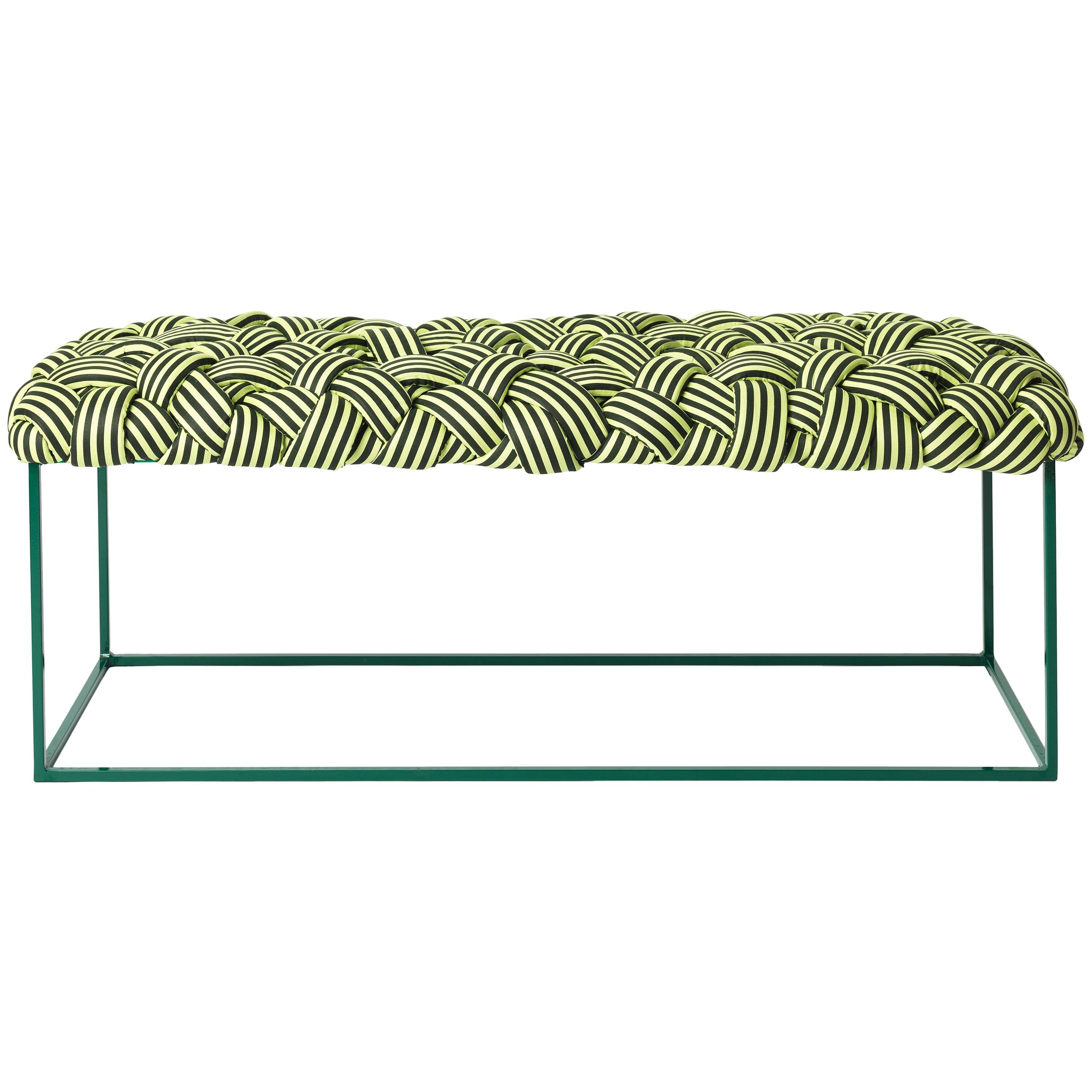 Contemporary Bench, Handwoven, the "Cloud" in Green For Sale