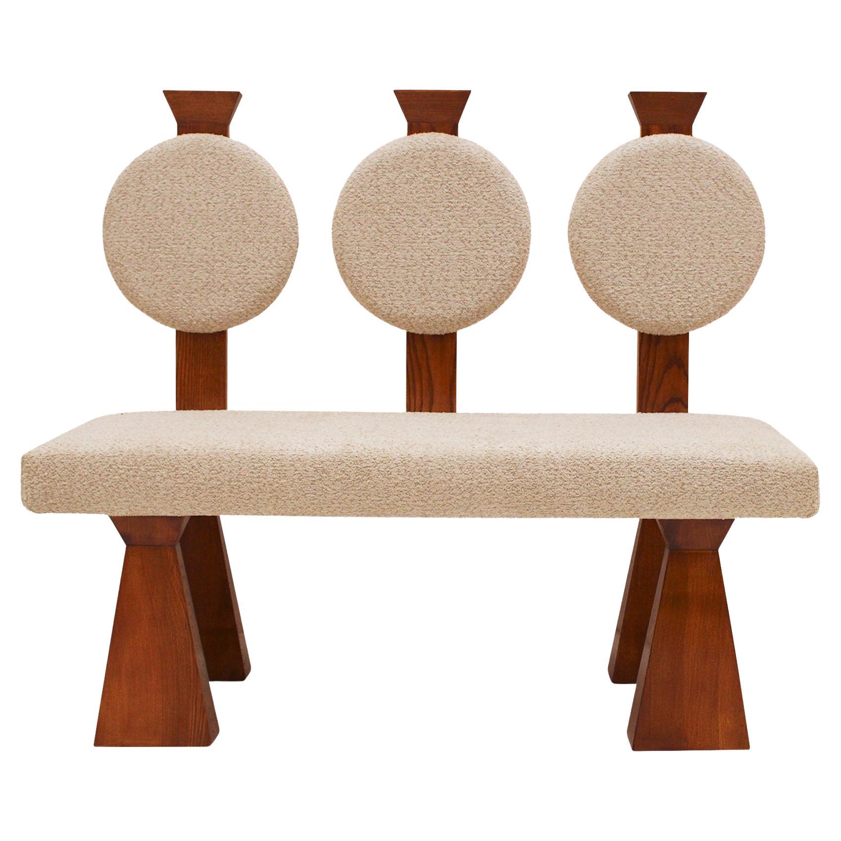 Panchina contemporanea in Oak massiccio e Bouclé di lana, Italia in vendita