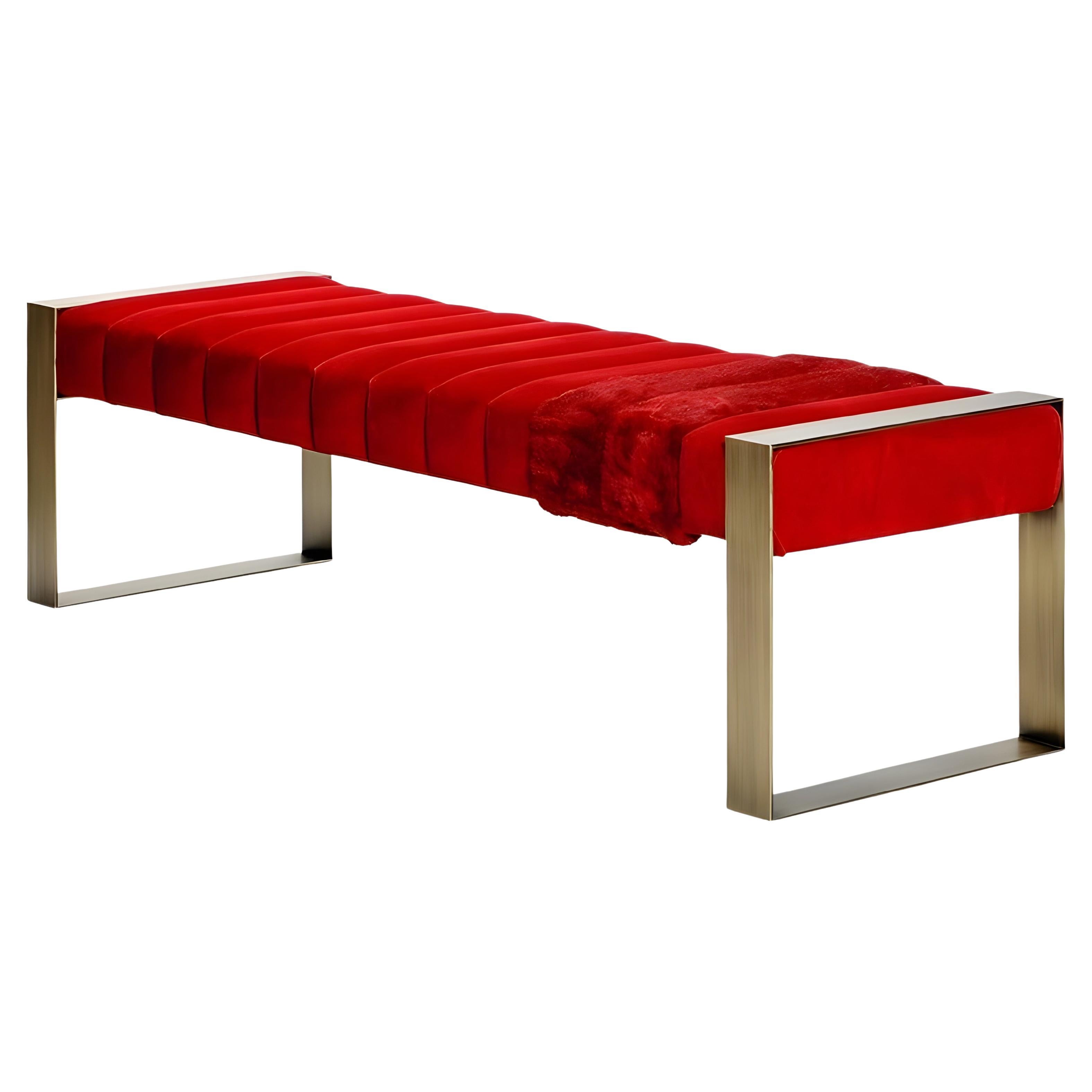 Contemporary Bench, Rich Red Velvet/ Bronze Base