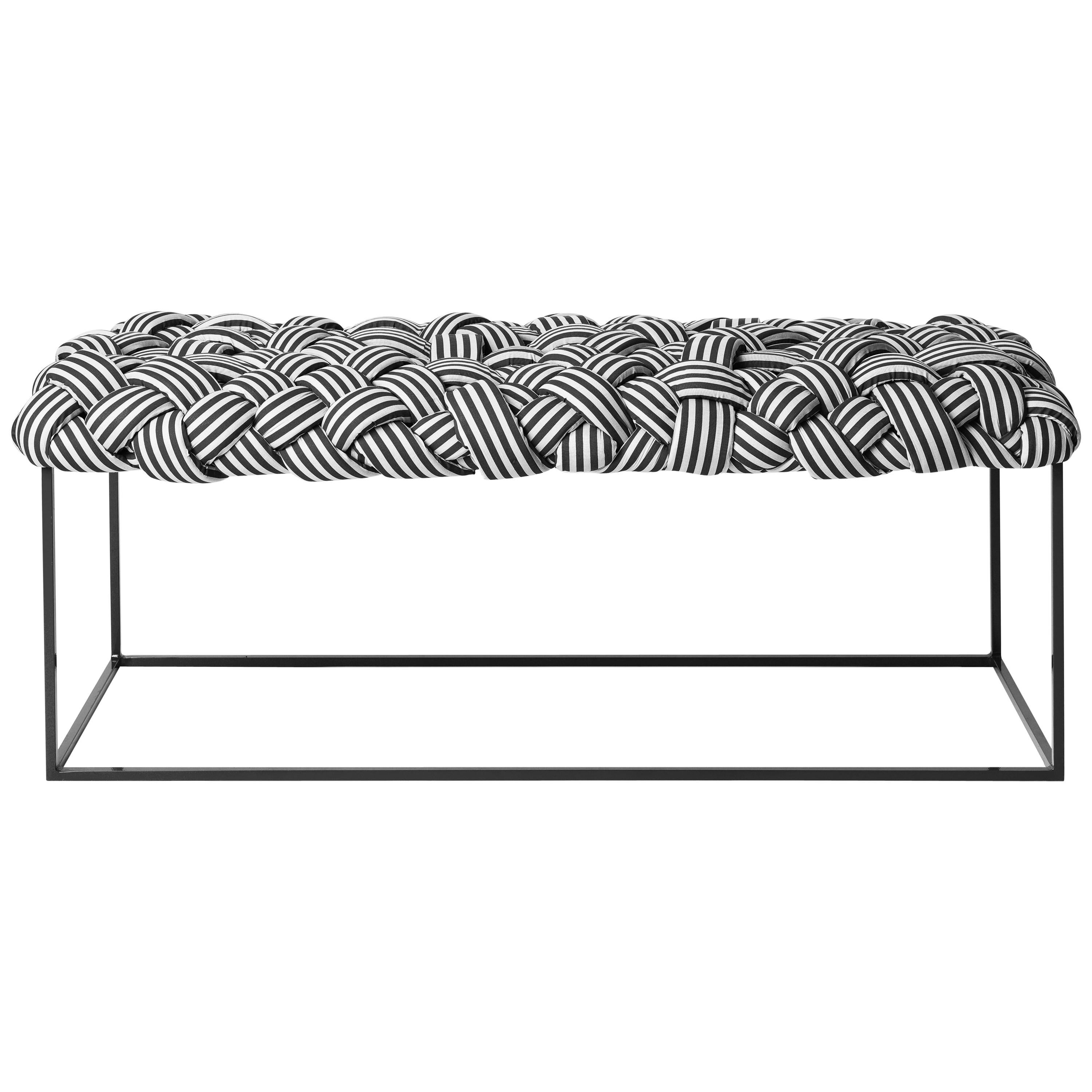 Contemporary Bench with Handwoven B&W Upholstery For Sale