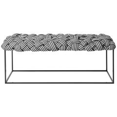 Contemporary Bench with Handwoven B&W Upholstery