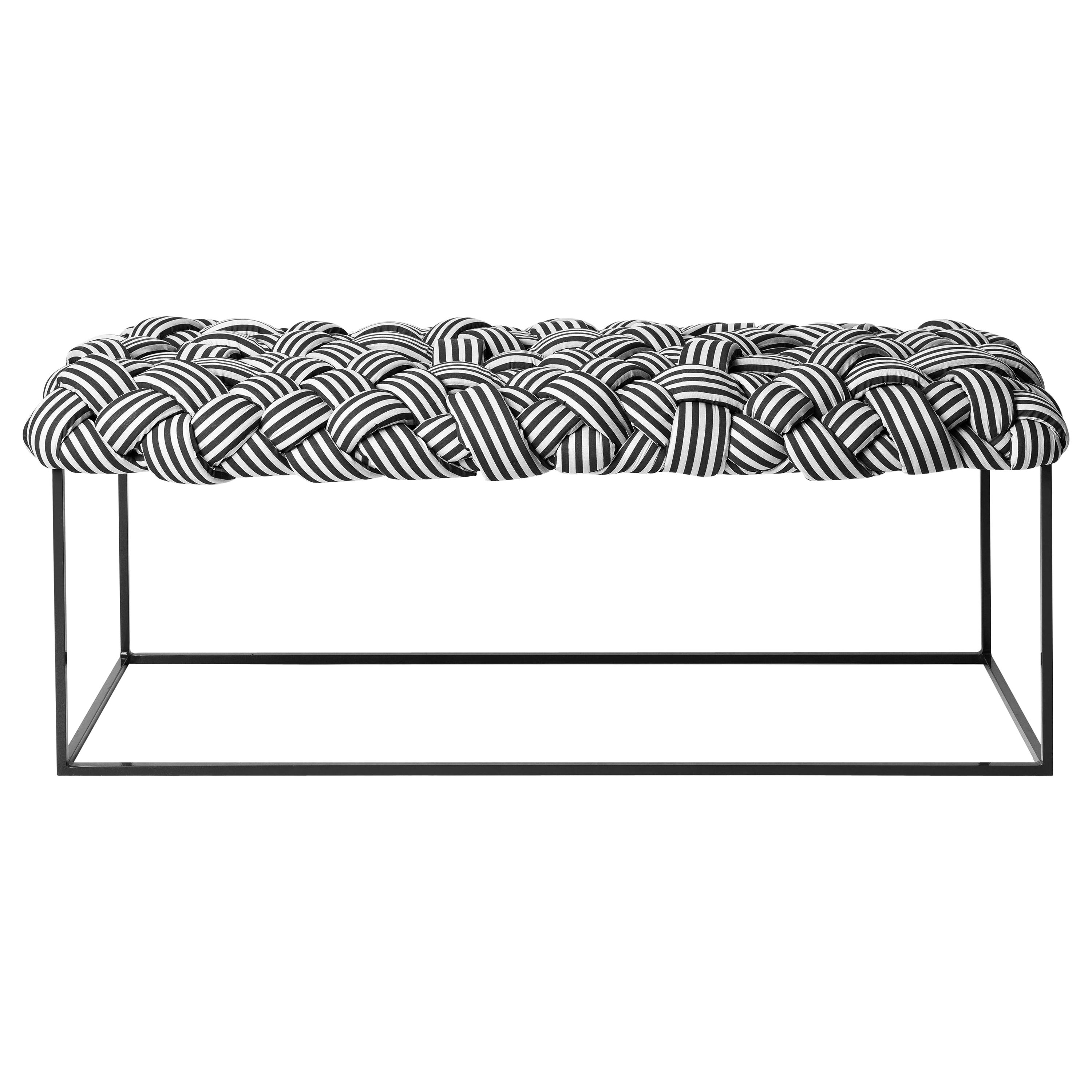 Contemporary Bench with Handwoven B&W Upholstery For Sale