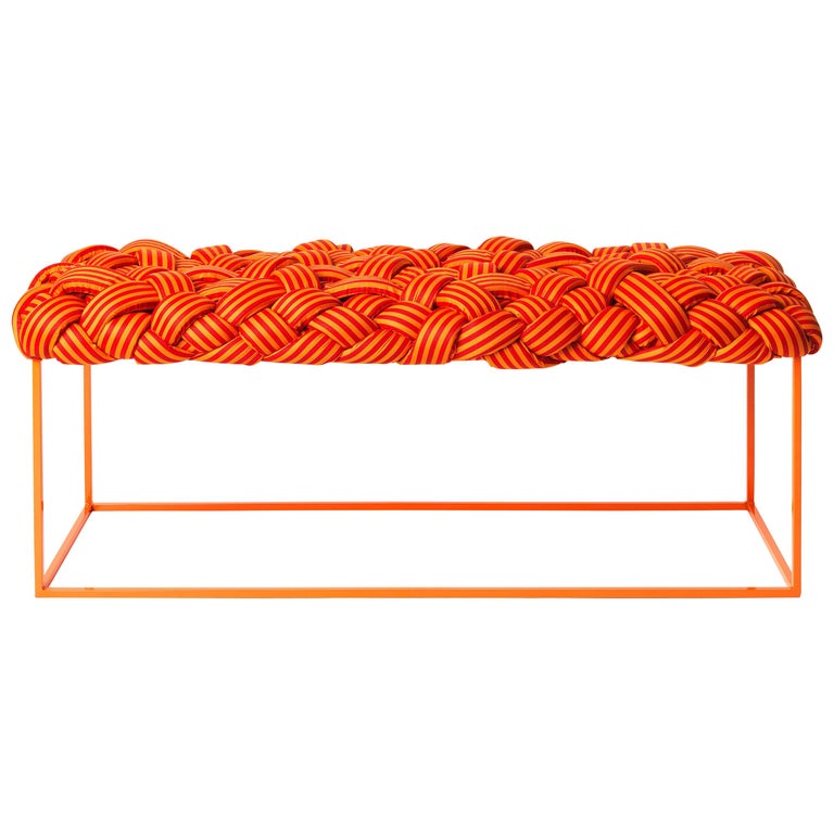 Contemporary Bench with Handwoven Orange Upholstery For Sale at 1stDibs