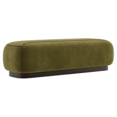 Banco contemporáneo con base de madera maciza y asiento tapizado