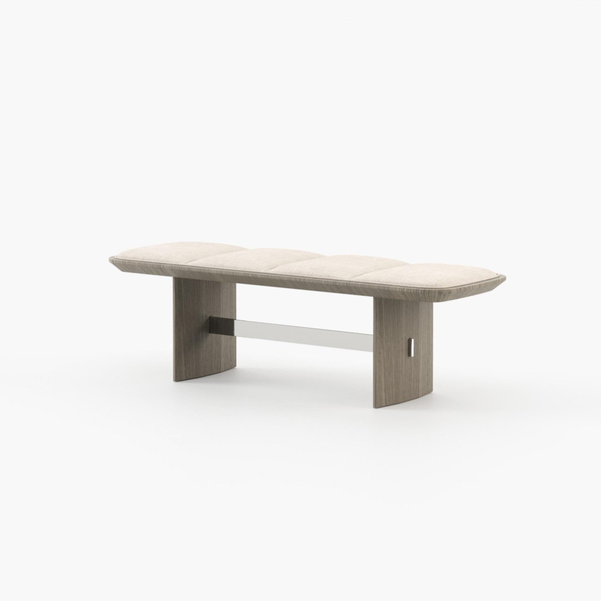 Banco contemporáneo con estructura de madera maciza y asiento de cuero en Nuevo estado para la venta en NEW YORK, NY