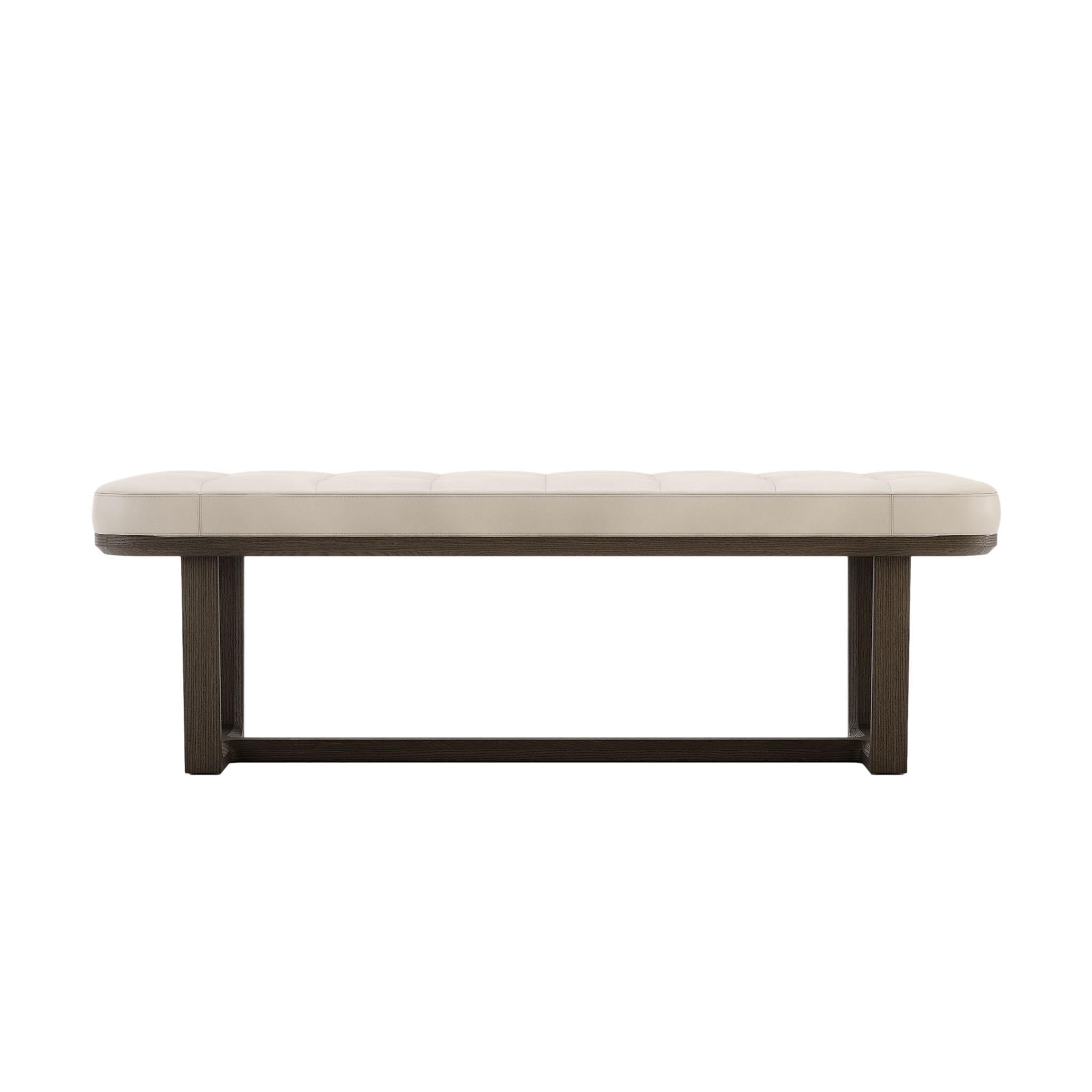 Portugais Contemporary Bench with Solid Wooden Structure with Leather Seat en vente