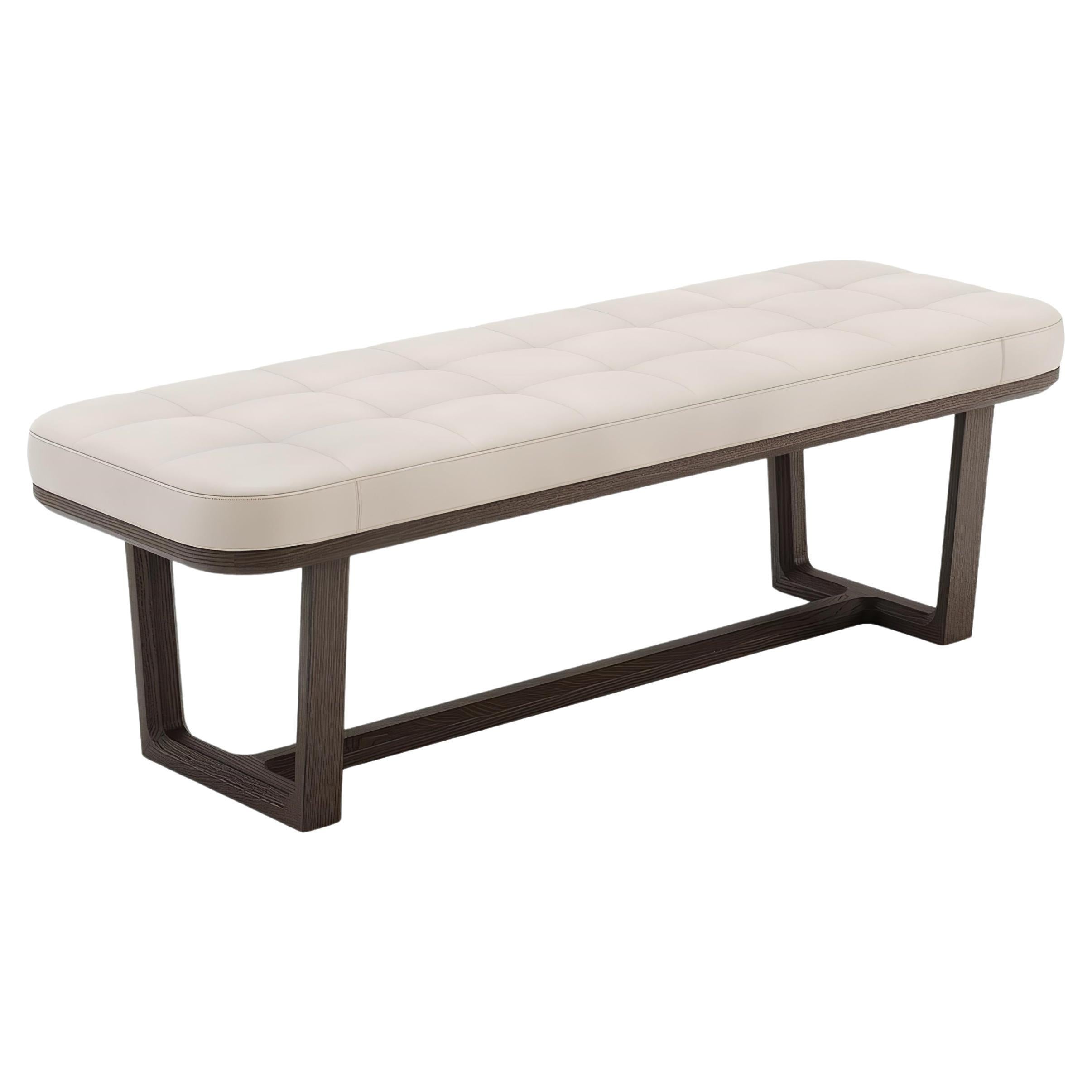 Contemporary Bench with Solid Wooden Structure with Leather Seat