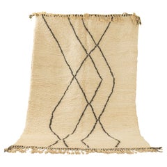 Contemporary Beni Ourain Moroccan Berber Rug asymmetrical pattern black lines