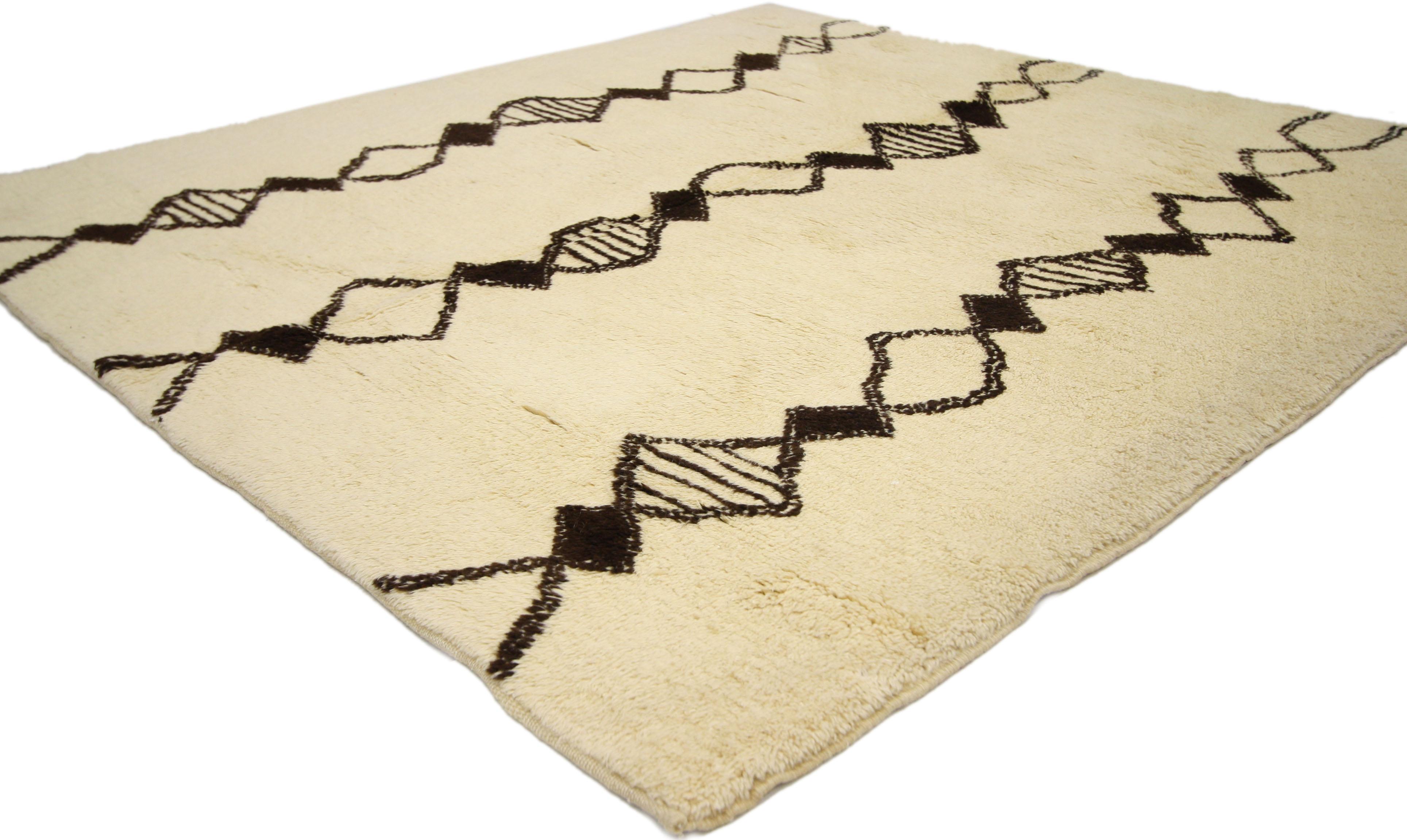 Hand-Knotted Contemporary Berber Moroccan Rug with Minimalist Bauhaus Style