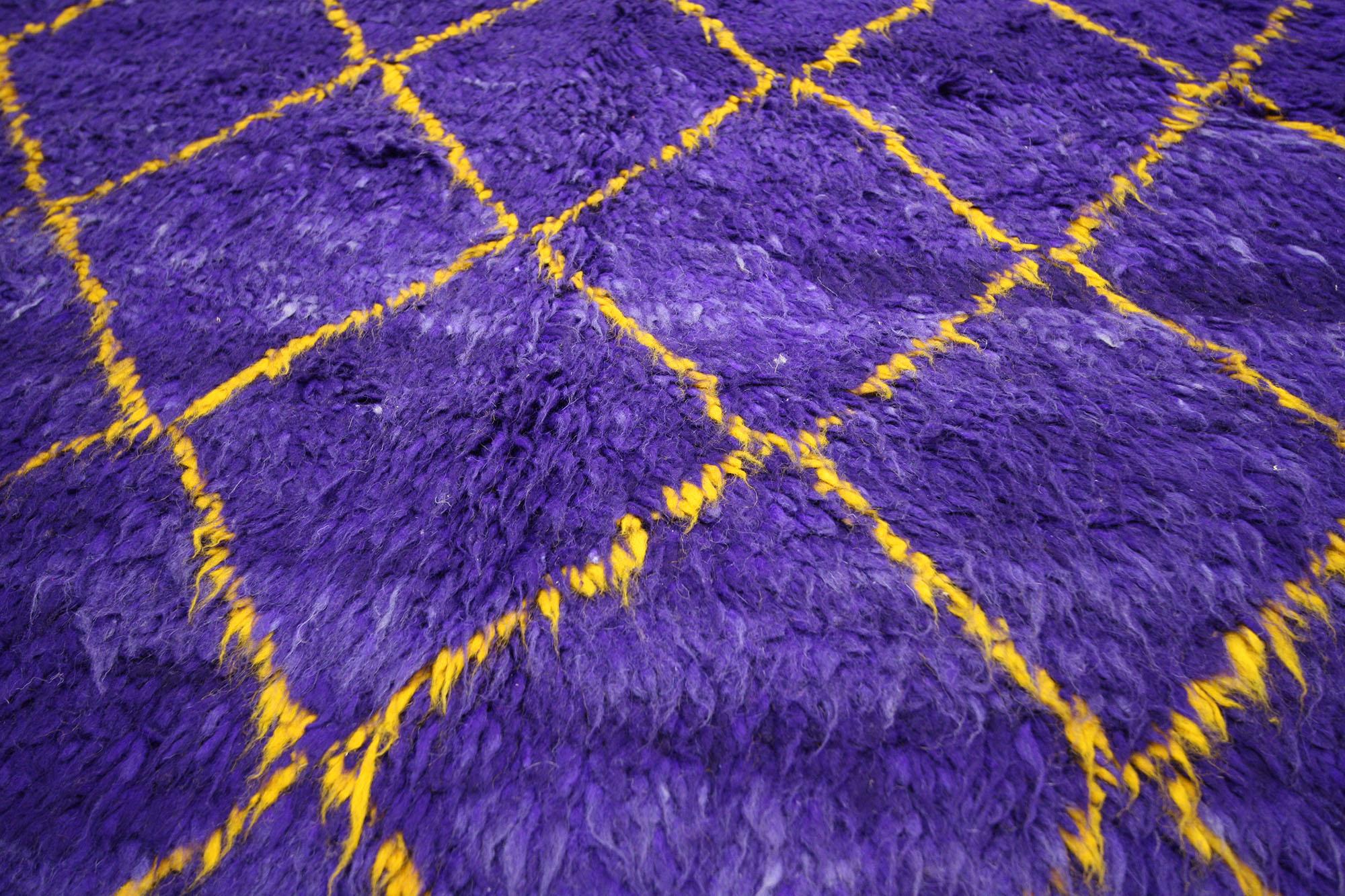 Vintage Purple Moroccan Beni Ourain Rug, Midcentury Modern Meets Boho Chic In Good Condition For Sale In Dallas, TX