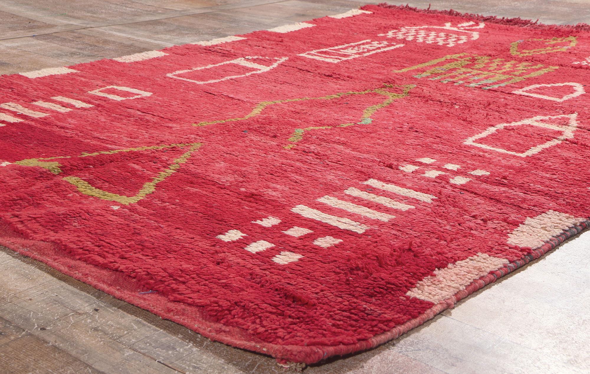 Vintage Rot Boujad Marokkanischer Teppich, Stammeszauber trifft auf gemütlichen Nomaden (Wolle) im Angebot