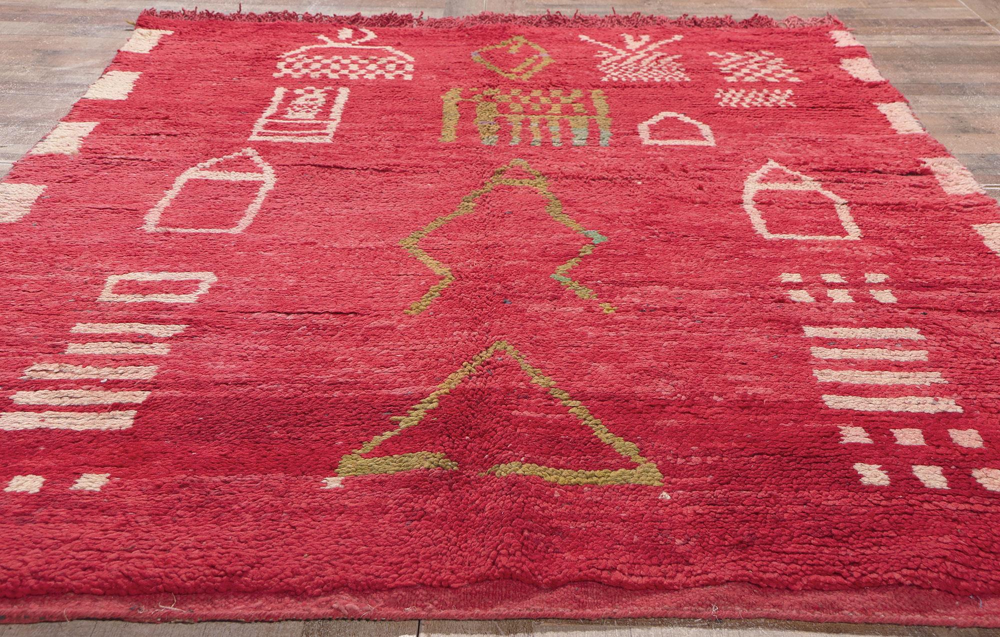 Vintage Red Boujad Moroccan Rug, Tribal Enchantment Meets Cozy Nomad For Sale 1