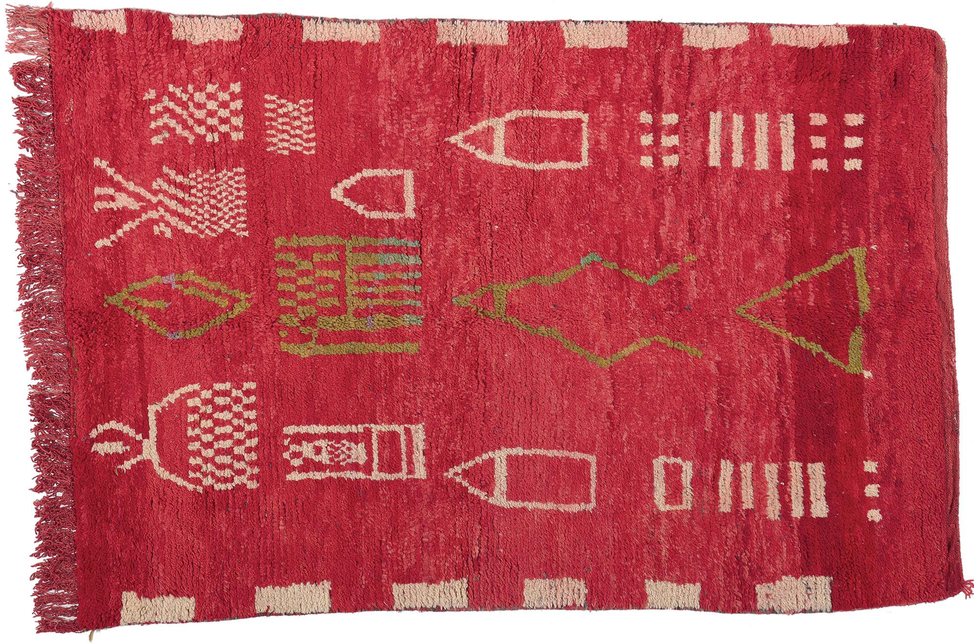 Vintage Red Boujad Moroccan Rug, Tribal Enchantment Meets Cozy Nomad For Sale 3