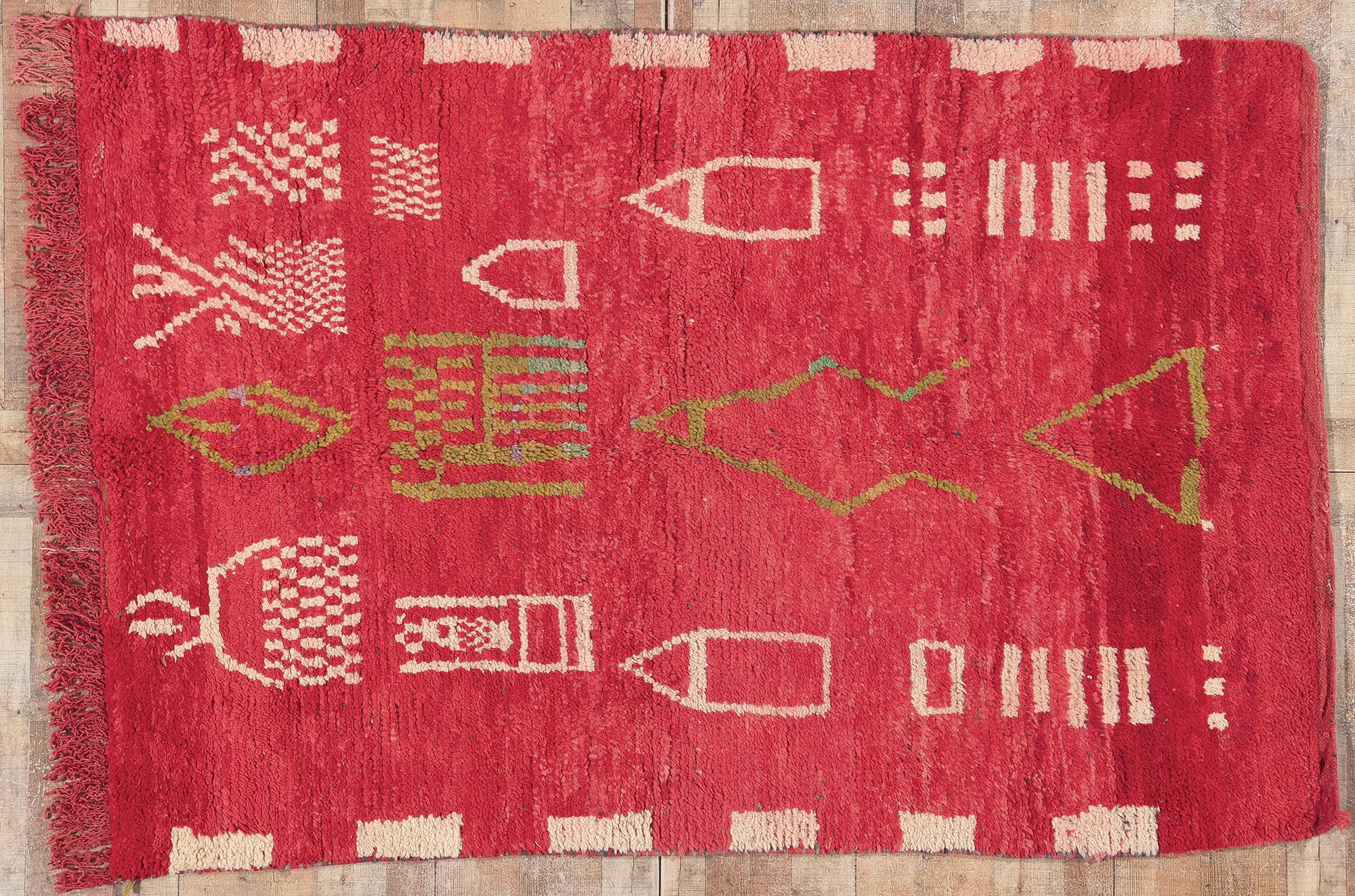 Vintage Red Boujad Moroccan Rug, Tribal Enchantment Meets Cozy Nomad For Sale 2