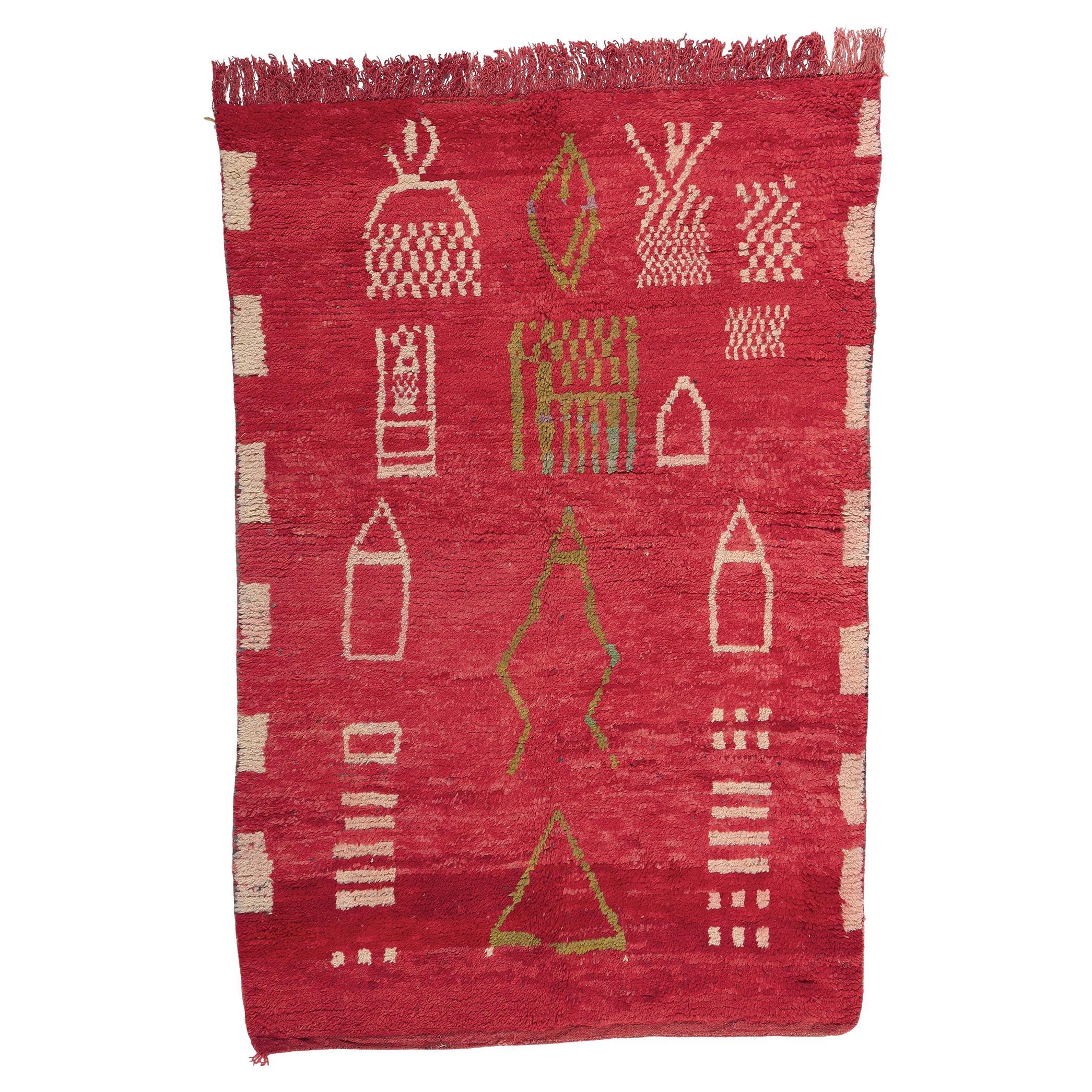 Vintage Red Boujad Moroccan Rug, Tribal Enchantment Meets Cozy Nomad