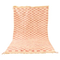 Contemporary Berber rug Moroccan wool rug with chessboard pattern pink chess