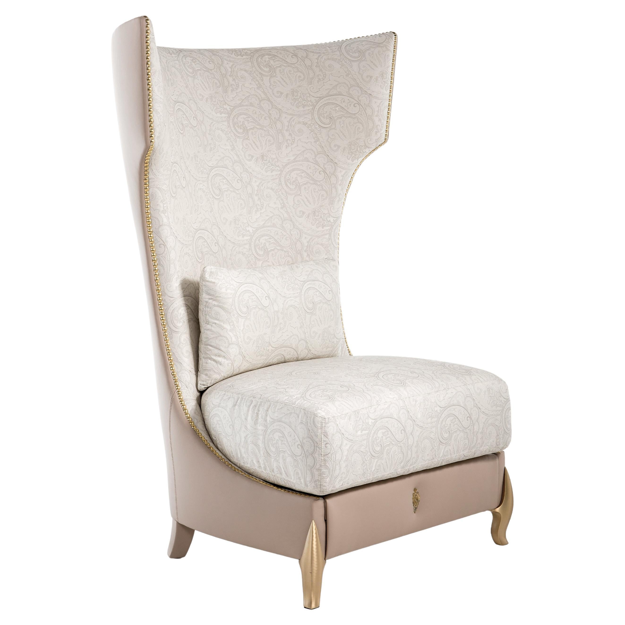 Contemporary Bergere, Fully Upholstered with Brushed Brass Legs, Made in Italy For Sale