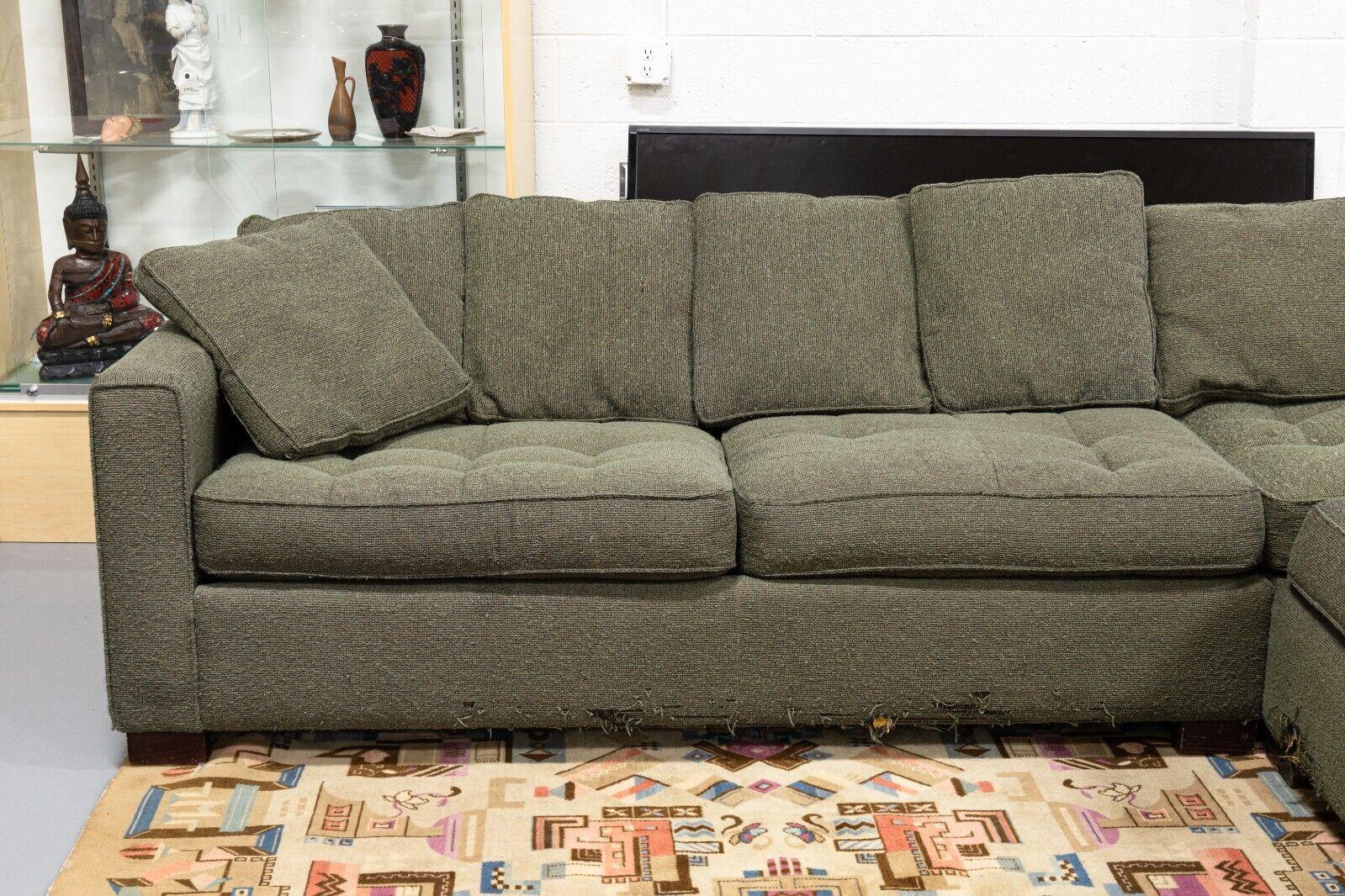 Contemporary Bernhardt Taupe Green Sectional W Ottoman for Workbench Furniture In Good Condition In Keego Harbor, MI