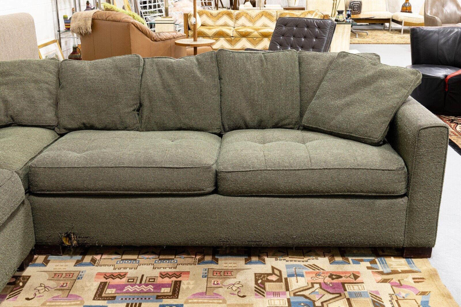 20th Century Contemporary Bernhardt Taupe Green Sectional W Ottoman for Workbench Furniture