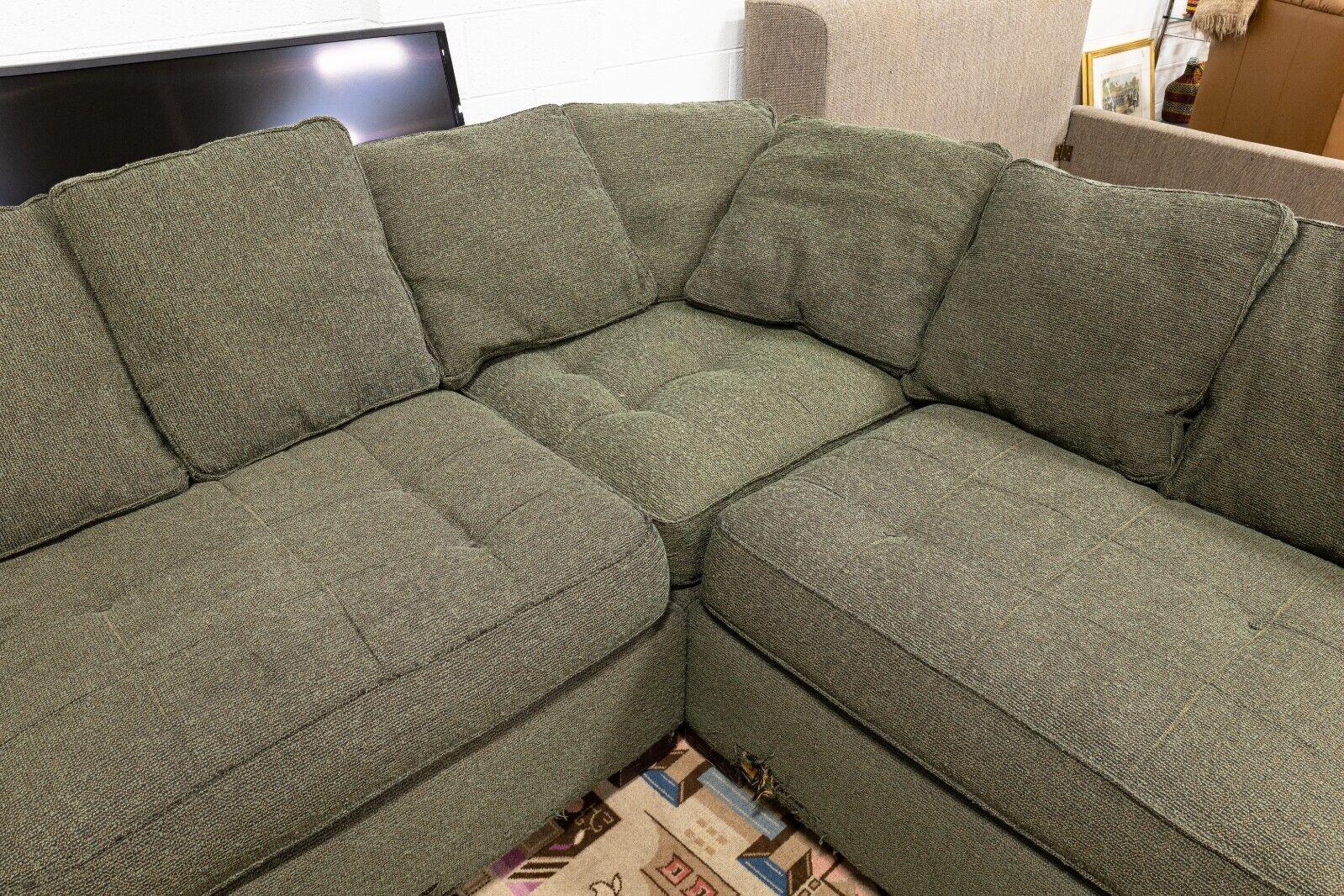 Fabric Contemporary Bernhardt Taupe Green Sectional W Ottoman for Workbench Furniture