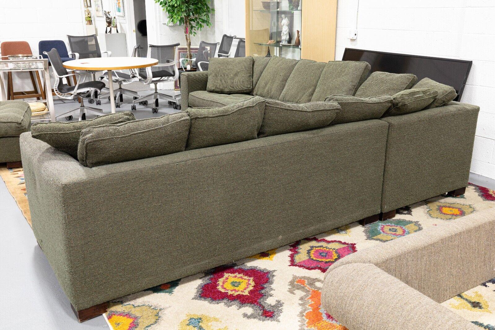 Contemporary Bernhardt Taupe Green Sectional W Ottoman for Workbench Furniture 1