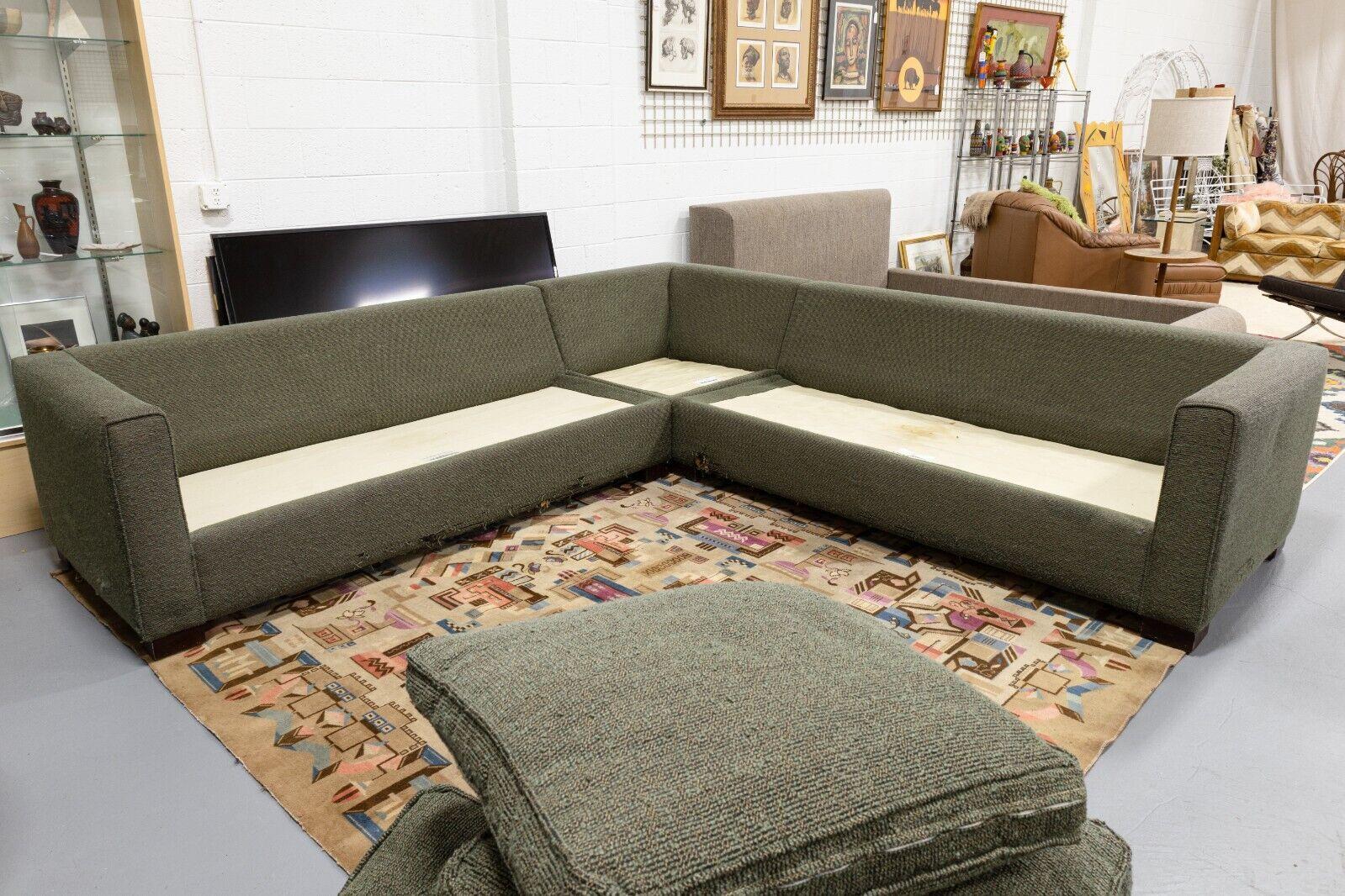 Contemporary Bernhardt Taupe Green Sectional W Ottoman for Workbench Furniture 4