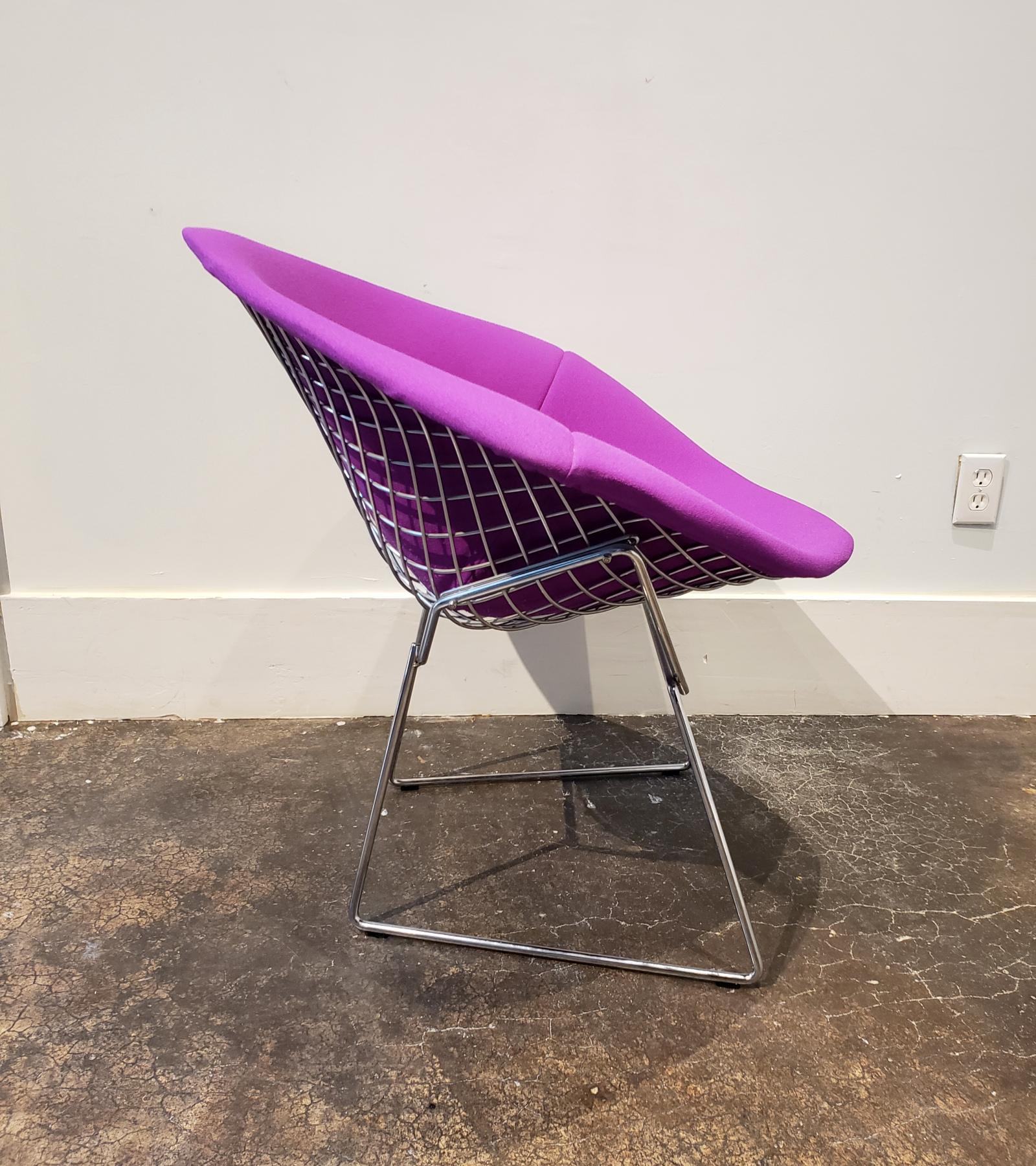 Mid-Century Modern Contemporary Bertoia Diamond Chair Steel Wire Frame Purple Upholstery