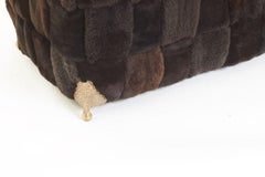 Contemporary Bespoke Brown Shearling Ottoman with Brass Legs
