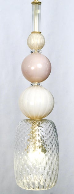 Contemporary Bespoke Italian Crystal Pink Gold Cream Murano Glass Pendant Light
