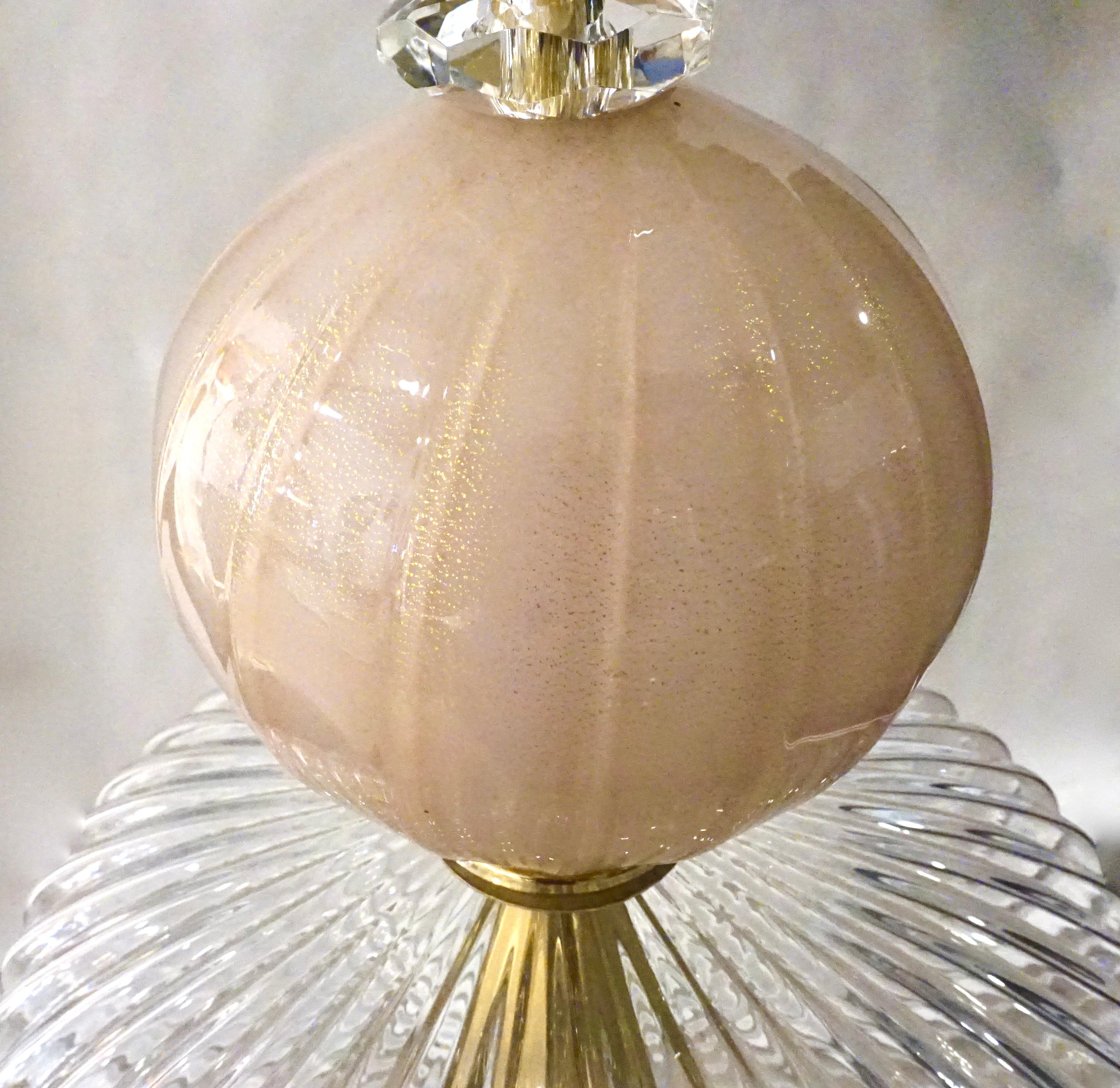 Hand-Crafted Contemporary Bespoke Italian Crystal Pink Gold Cream Murano Glass Pendant Light