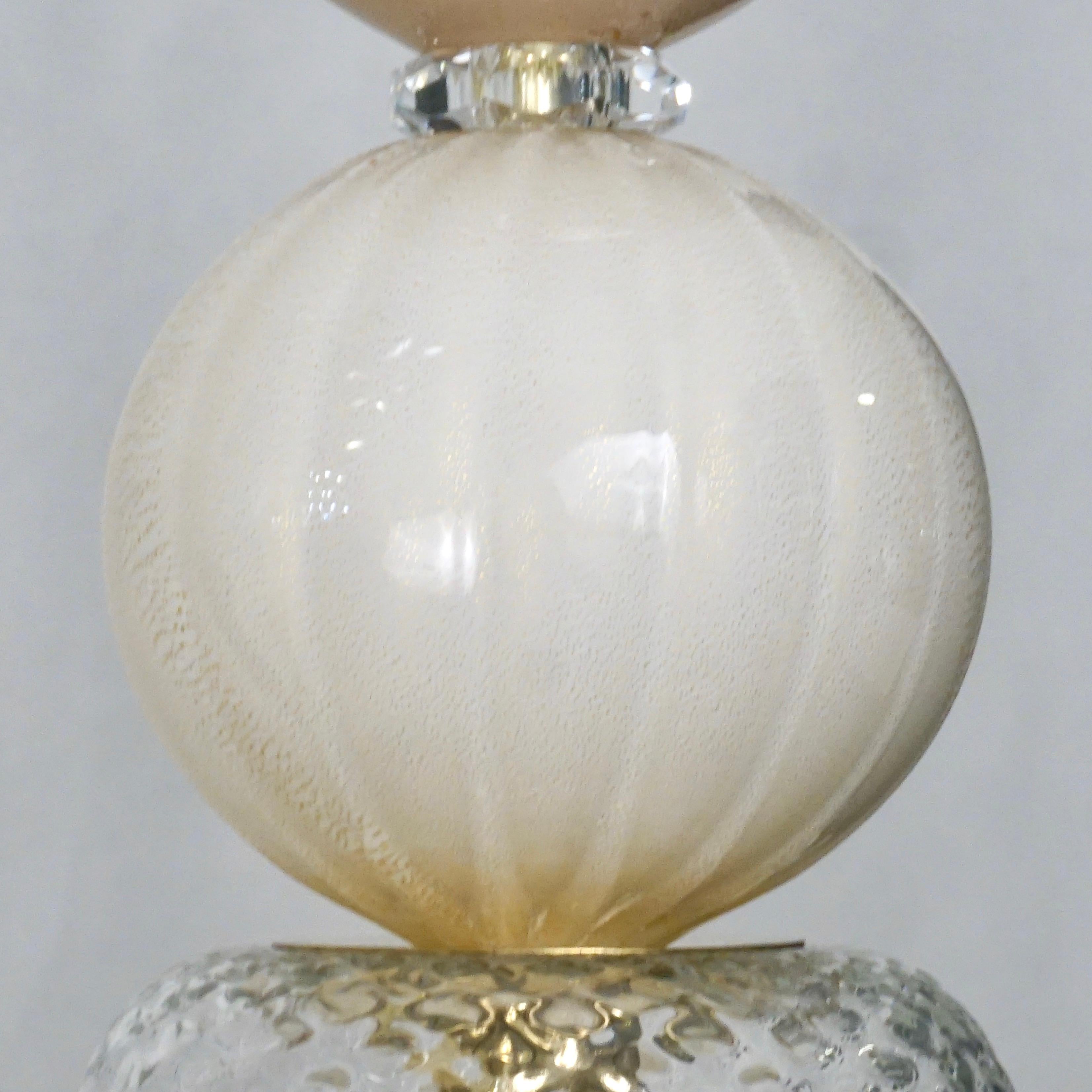 Lampe à suspension contemporaine italienne sur mesure en cristal de Murano et verre de Murano rose:: or et crème Neuf - En vente à New York, NY
