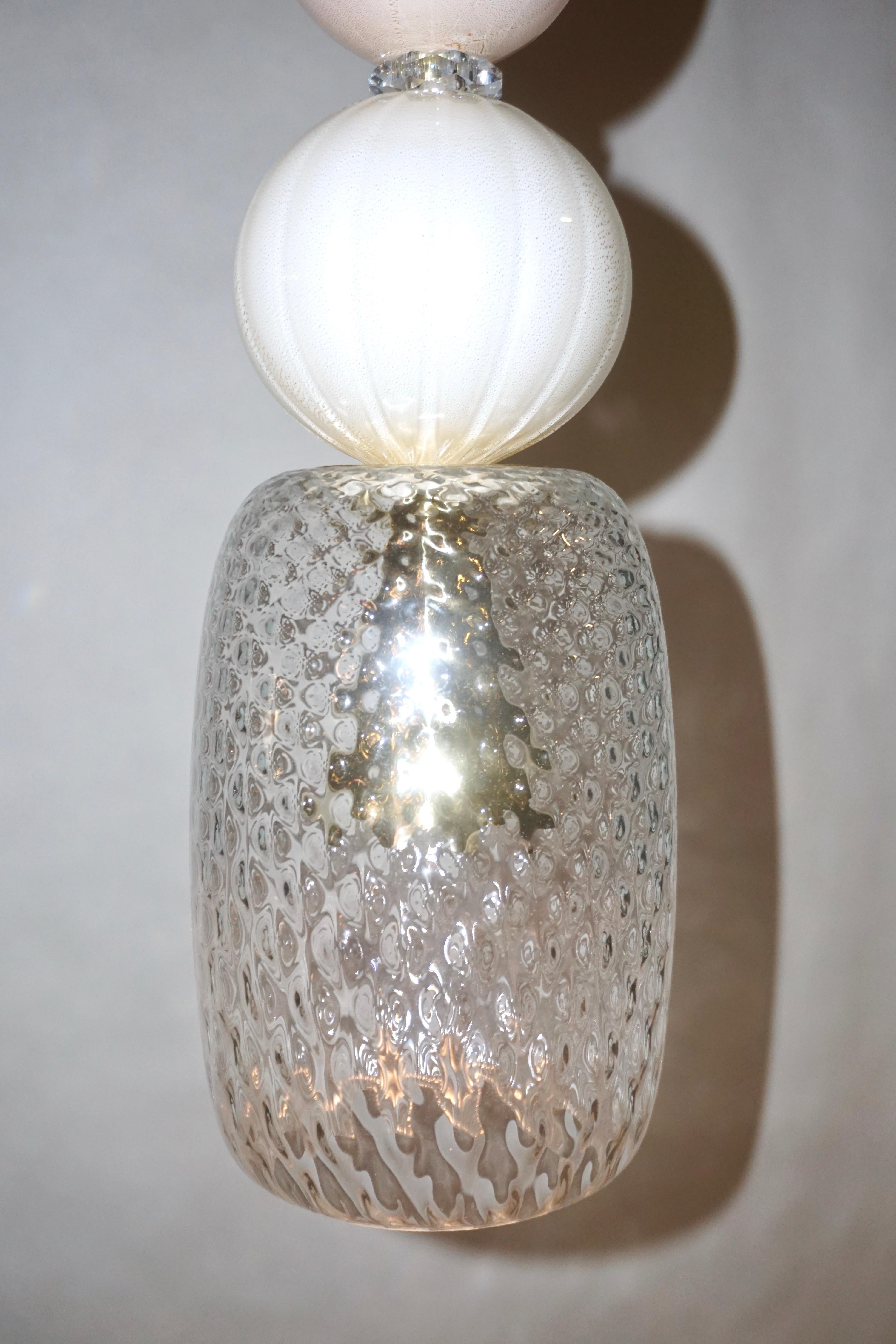 Contemporary Bespoke Italian Crystal Pink Gold Cream Murano Glass Pendant Light For Sale 1