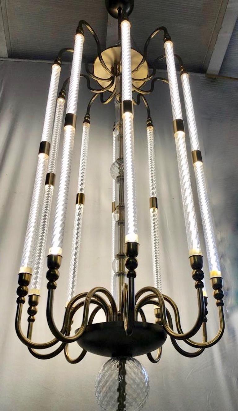 Contemporary Bespoke Italian Monumental Murano Glass Antique Brass Open Lantern For Sale 6