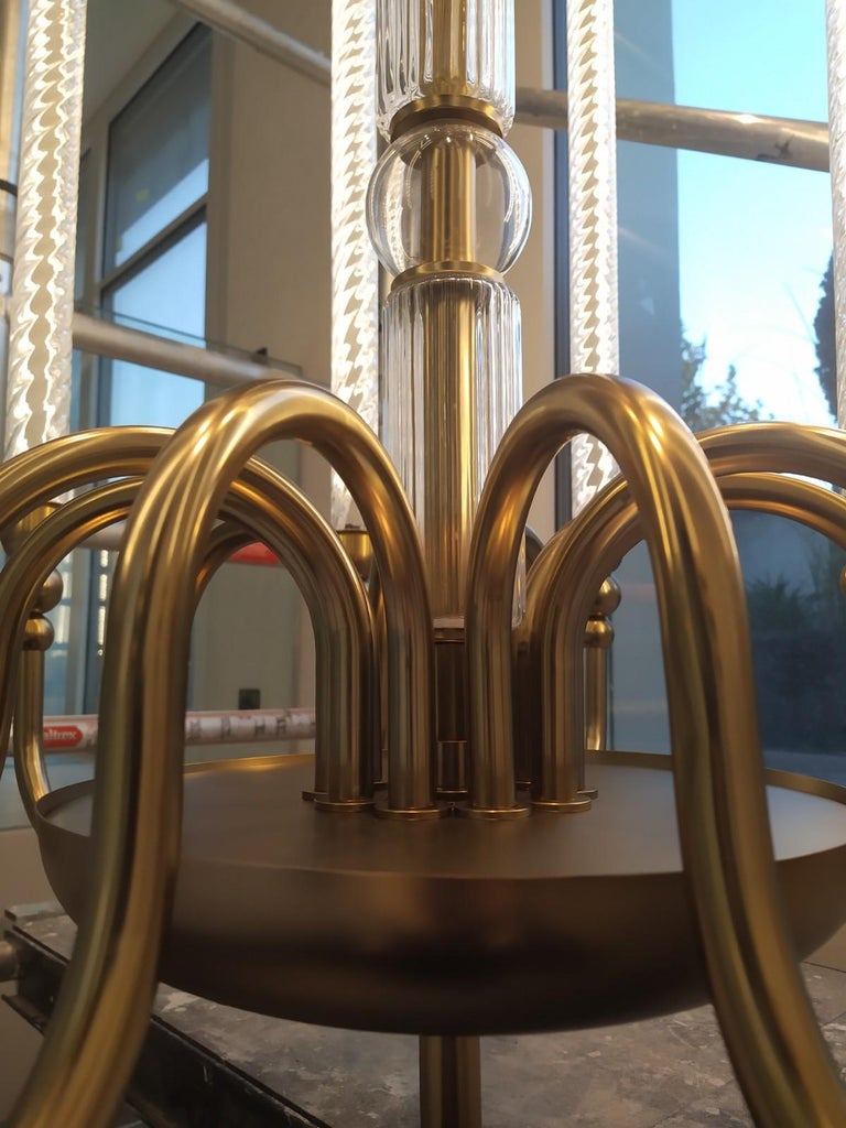 Contemporary Bespoke Italian Monumental Murano Glass Antique Brass Open Lantern For Sale 7