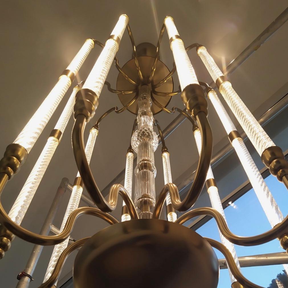 Art Deco Contemporary Bespoke Italian Monumental Murano Glass Antique Brass Open Lantern For Sale