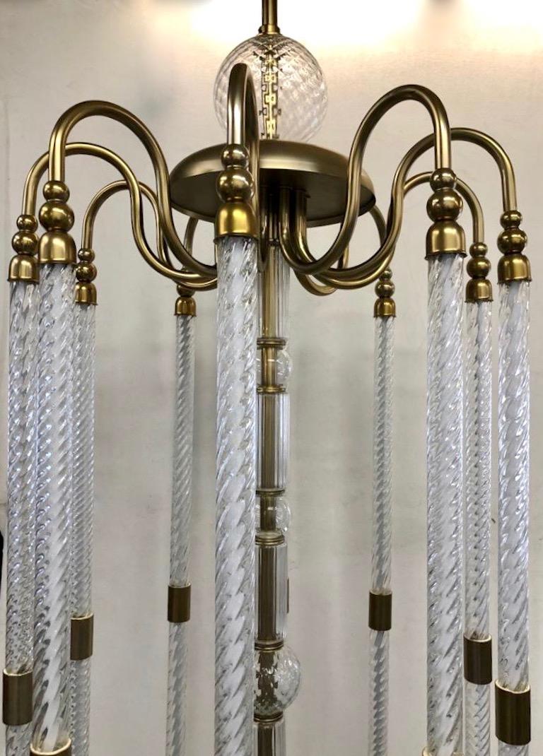 Galvanized Contemporary Bespoke Italian Monumental Murano Glass Antique Brass Open Lantern For Sale