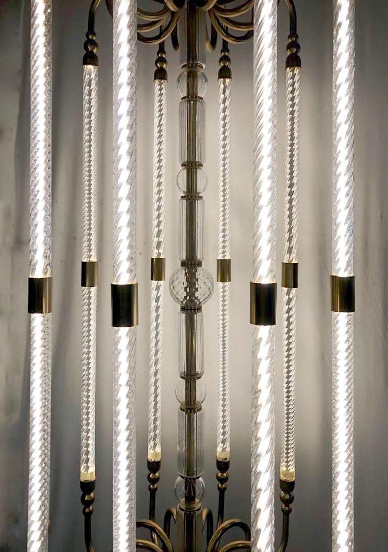 Metal Contemporary Bespoke Italian Monumental Murano Glass Antique Brass Open Lantern For Sale