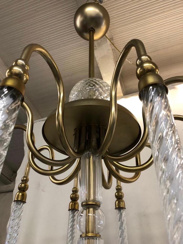 Farol Abierto Contemporáneo Monumental Italiano Hecho a Medida de Cristal de Murano y Latón Antiguo Metal en venta