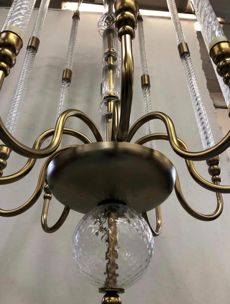 Contemporary Bespoke Italian Monumental Murano Glass Antique Brass Open Lantern For Sale 2