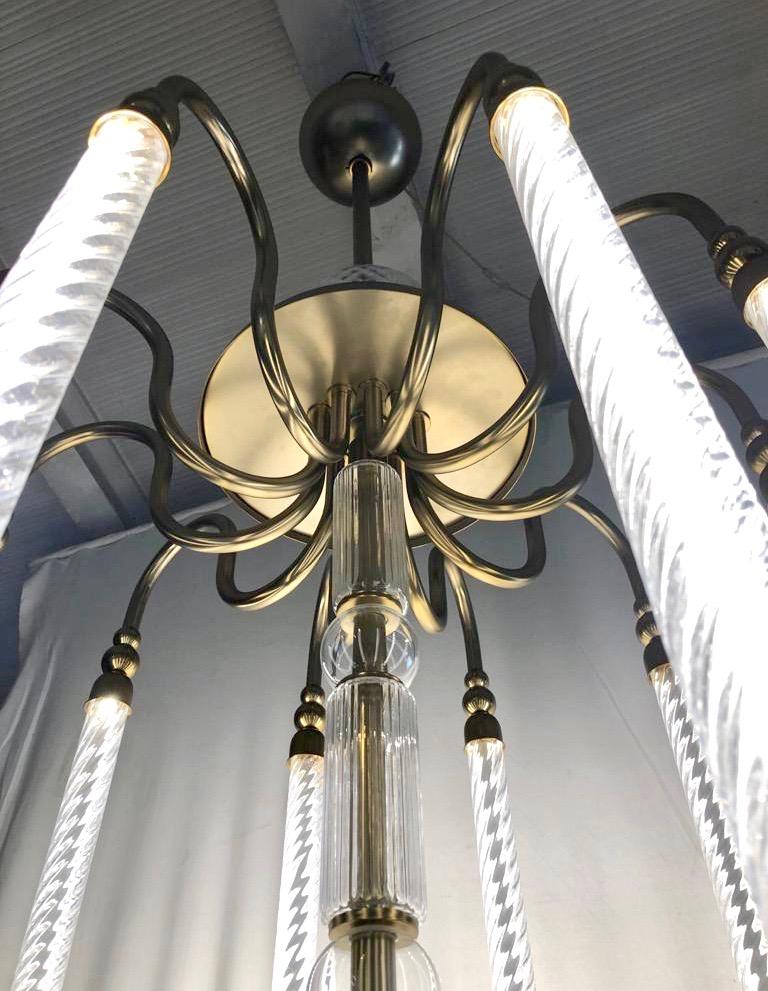 Contemporary Bespoke Italian Monumental Murano Glass Antique Brass Open Lantern For Sale 3