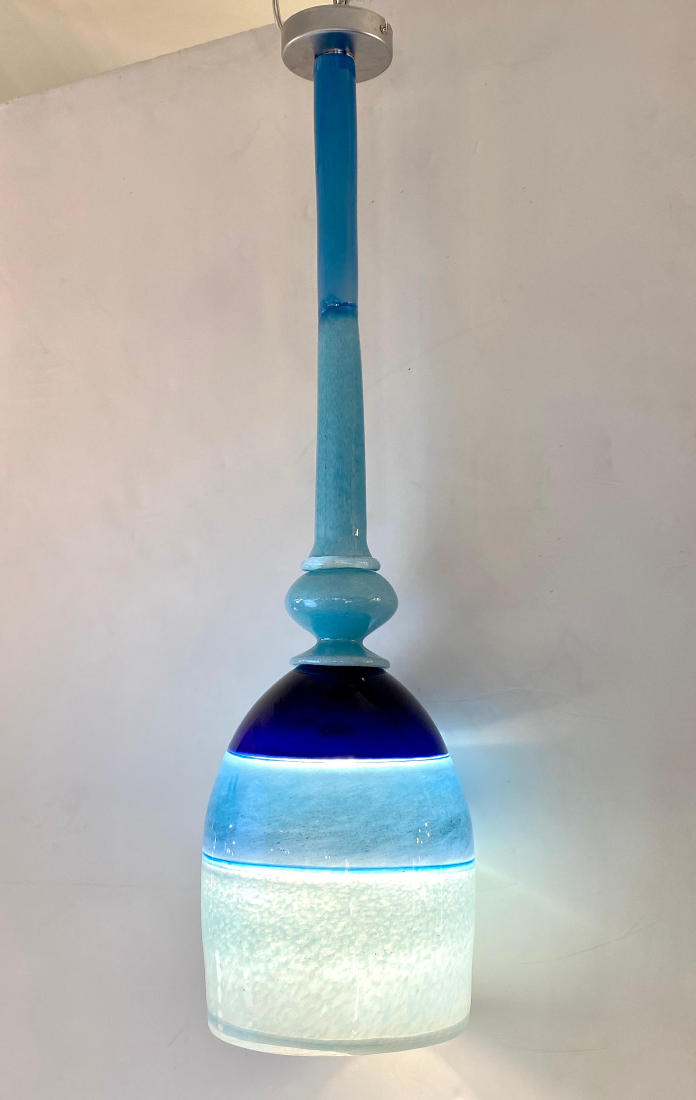 Organic Modern Contemporary Bespoke Italian Organic Black Blue Azur Murano Glass Pendant Light For Sale