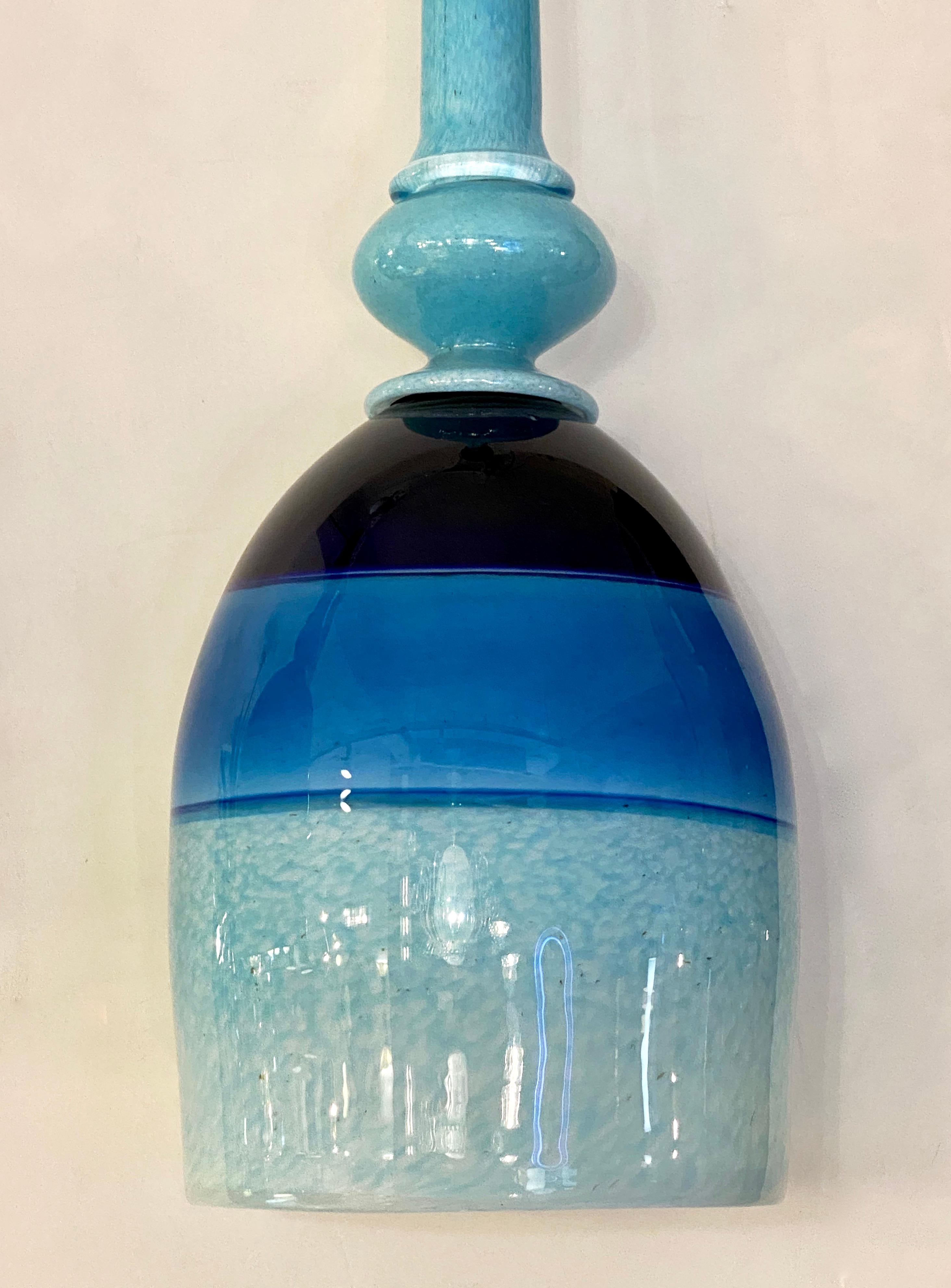 Satin Contemporary Bespoke Italian Organic Black Blue Azur Murano Glass Pendant Light For Sale