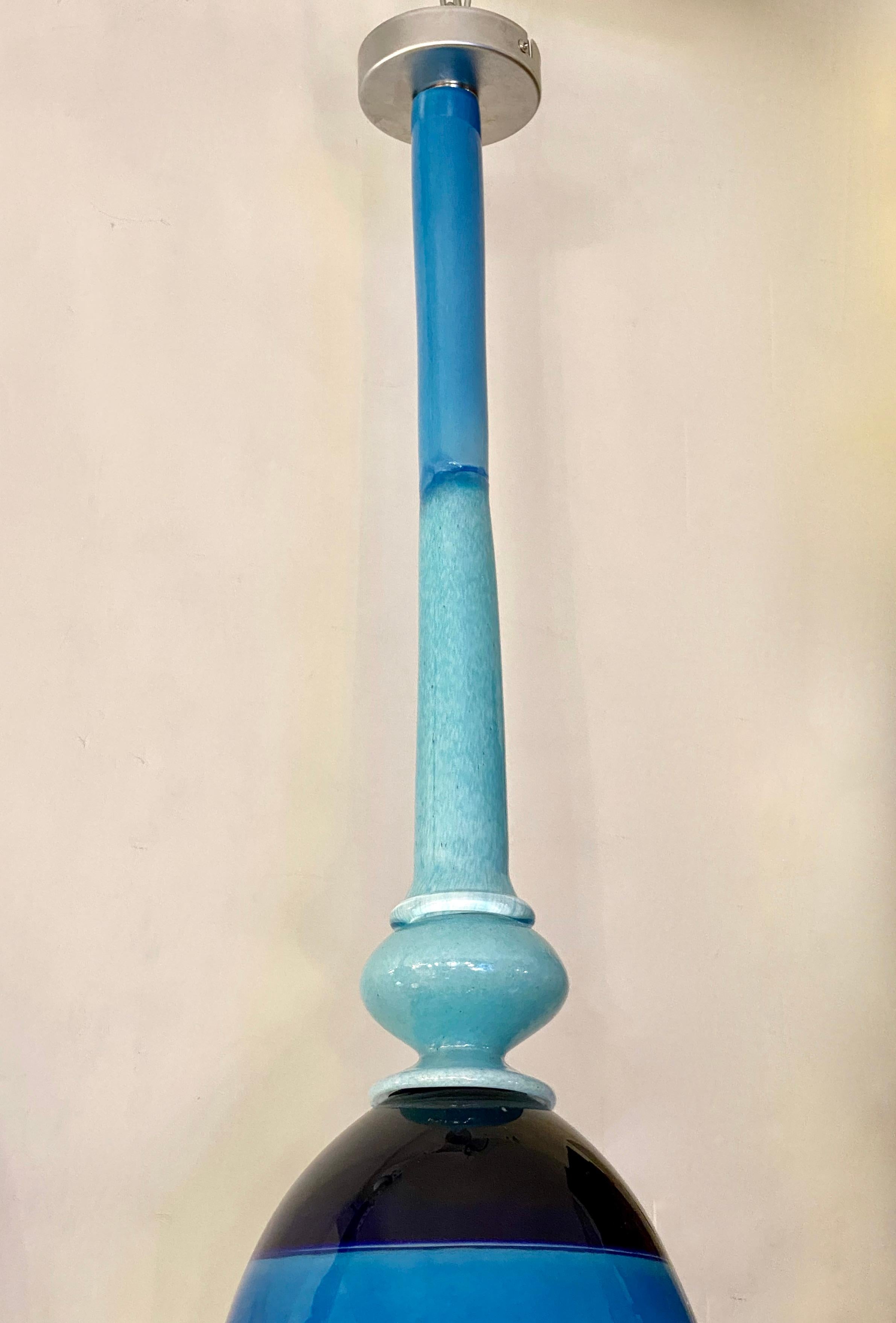 Contemporary Bespoke Italian Organic Black Blue Azur Murano Glass Pendant Light For Sale 1