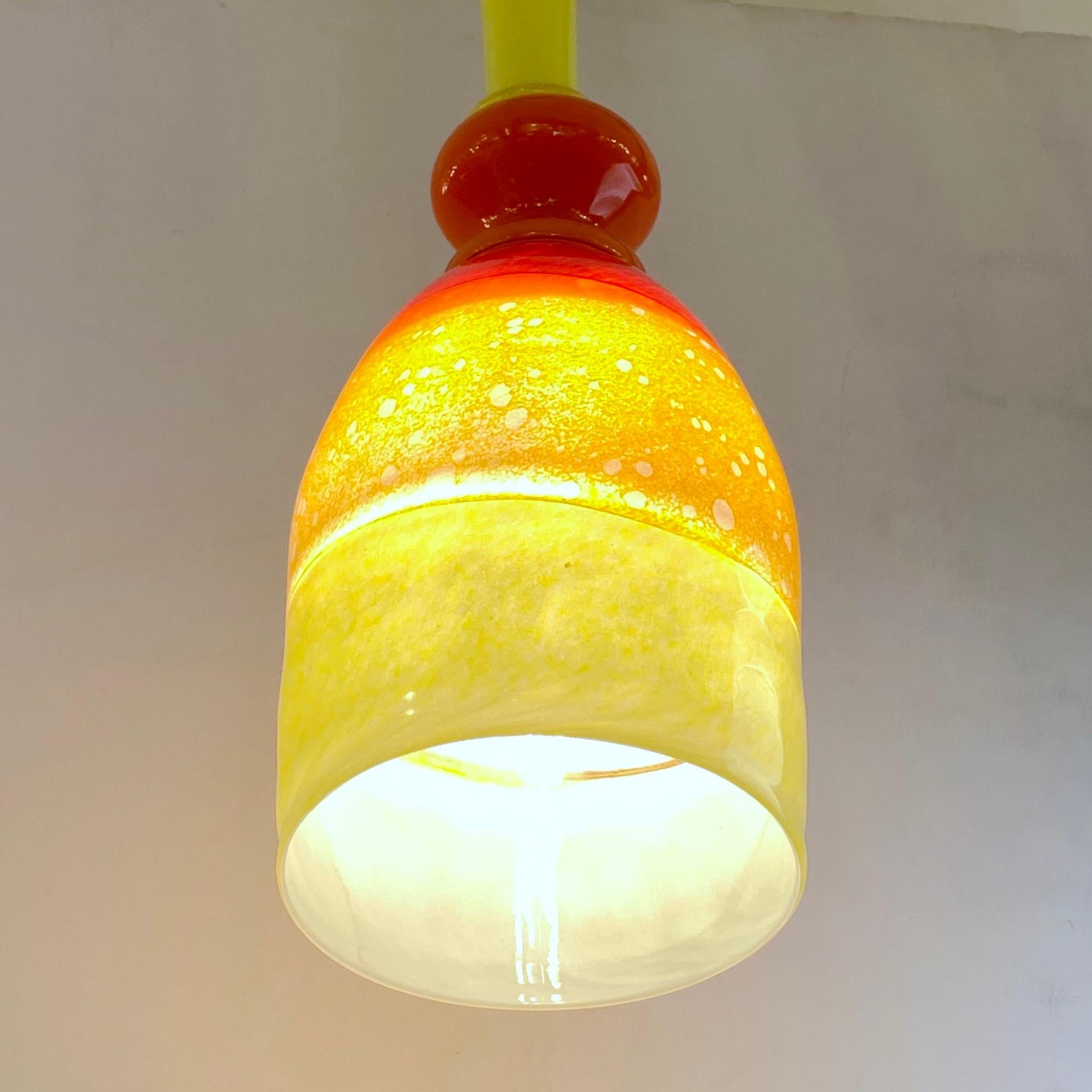 Organic Modern Contemporary Bespoke Italian Organic Yellow Orange Murano Glass Pendant Light For Sale